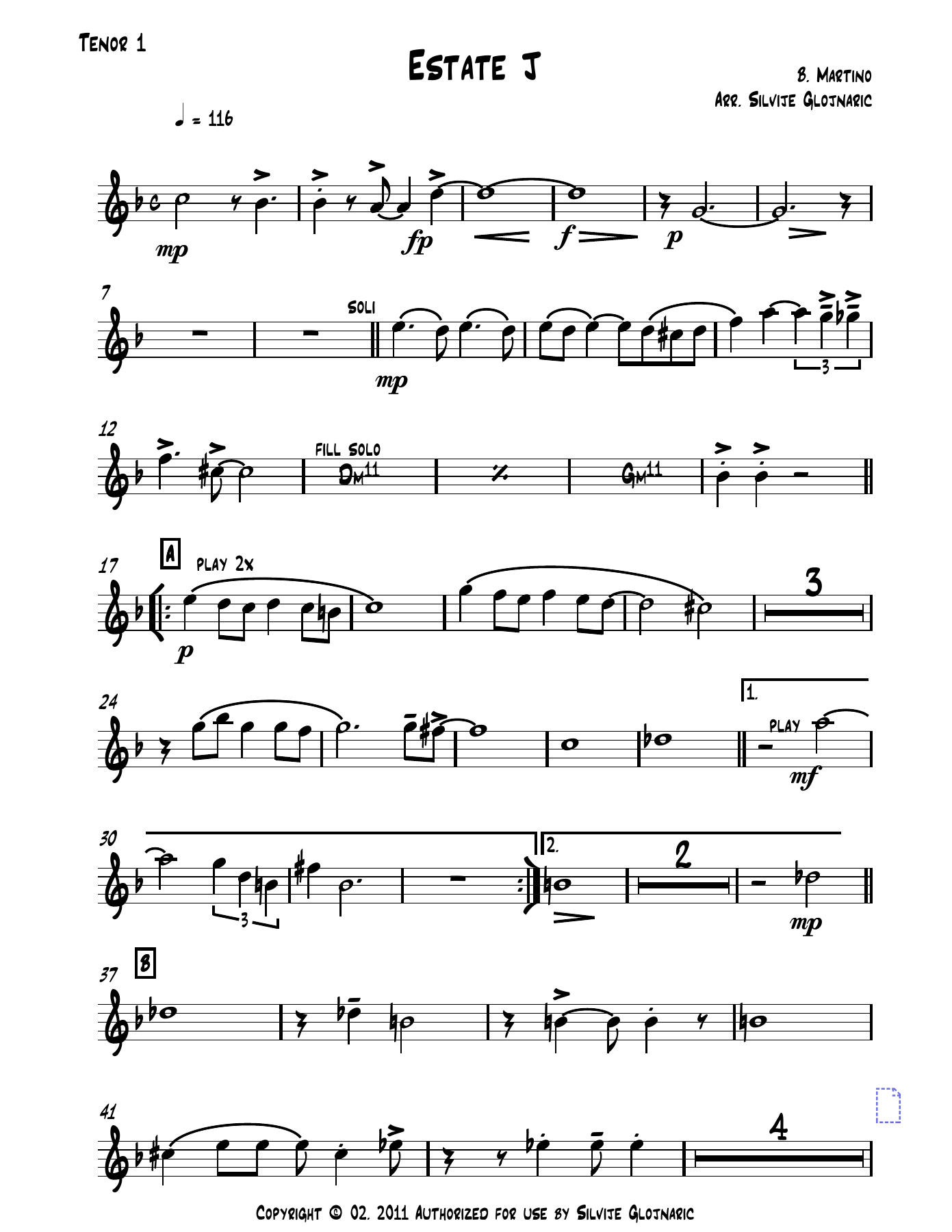 Estate J 01 Tenor — sheet music cover (first page)