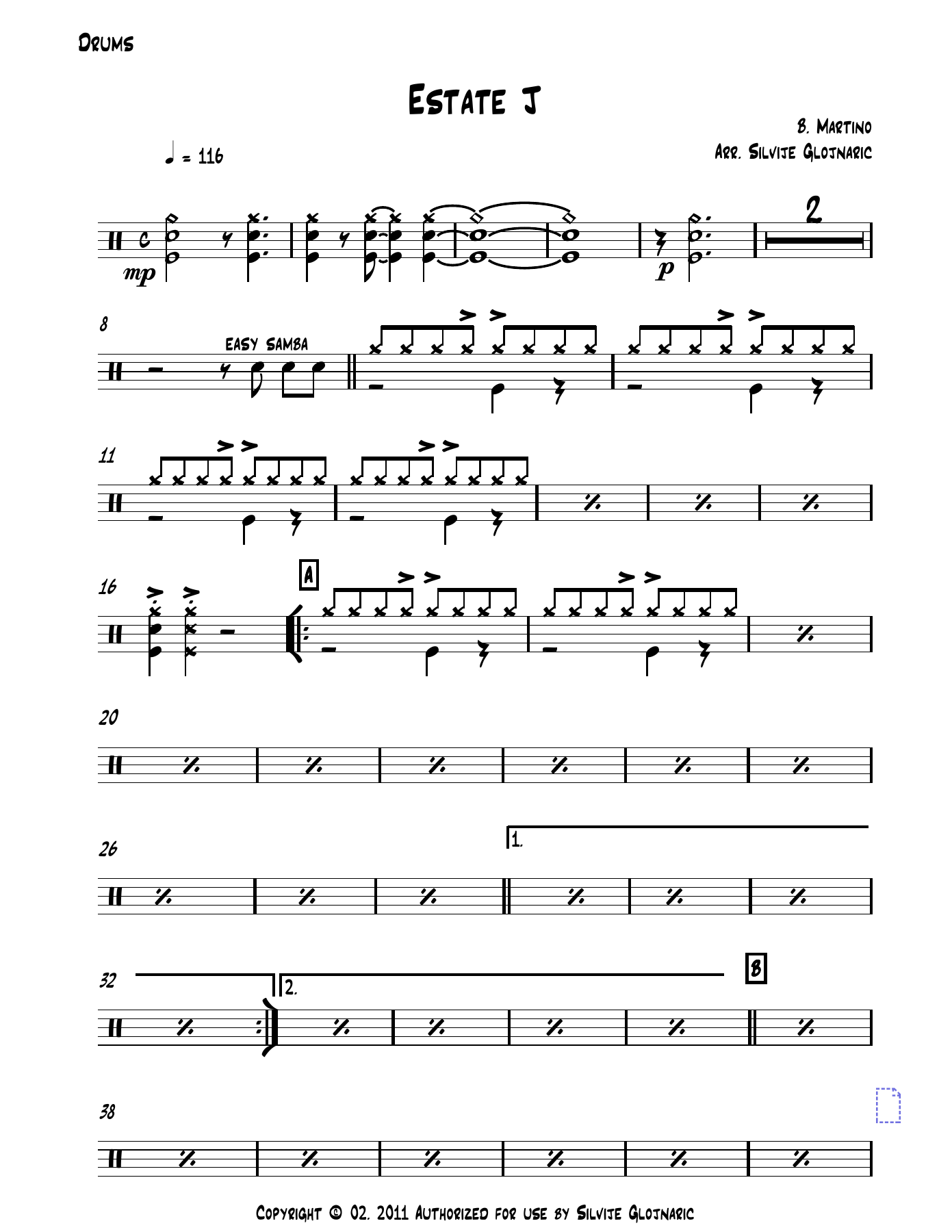 Estate J 01 Drums — sheet music cover (first page)