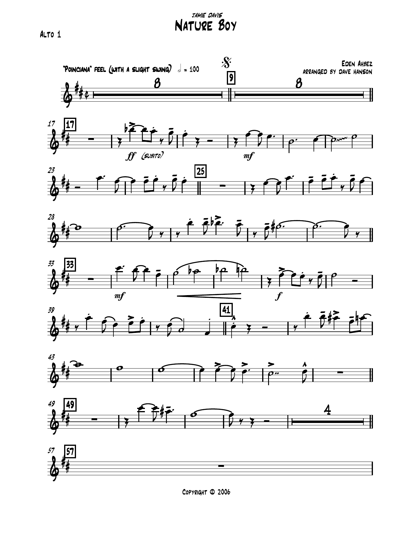 Nature Boy Print Version rev larger print Alto — big_band_vocal sheet music arranged by Mr. X | Jazz Standard
