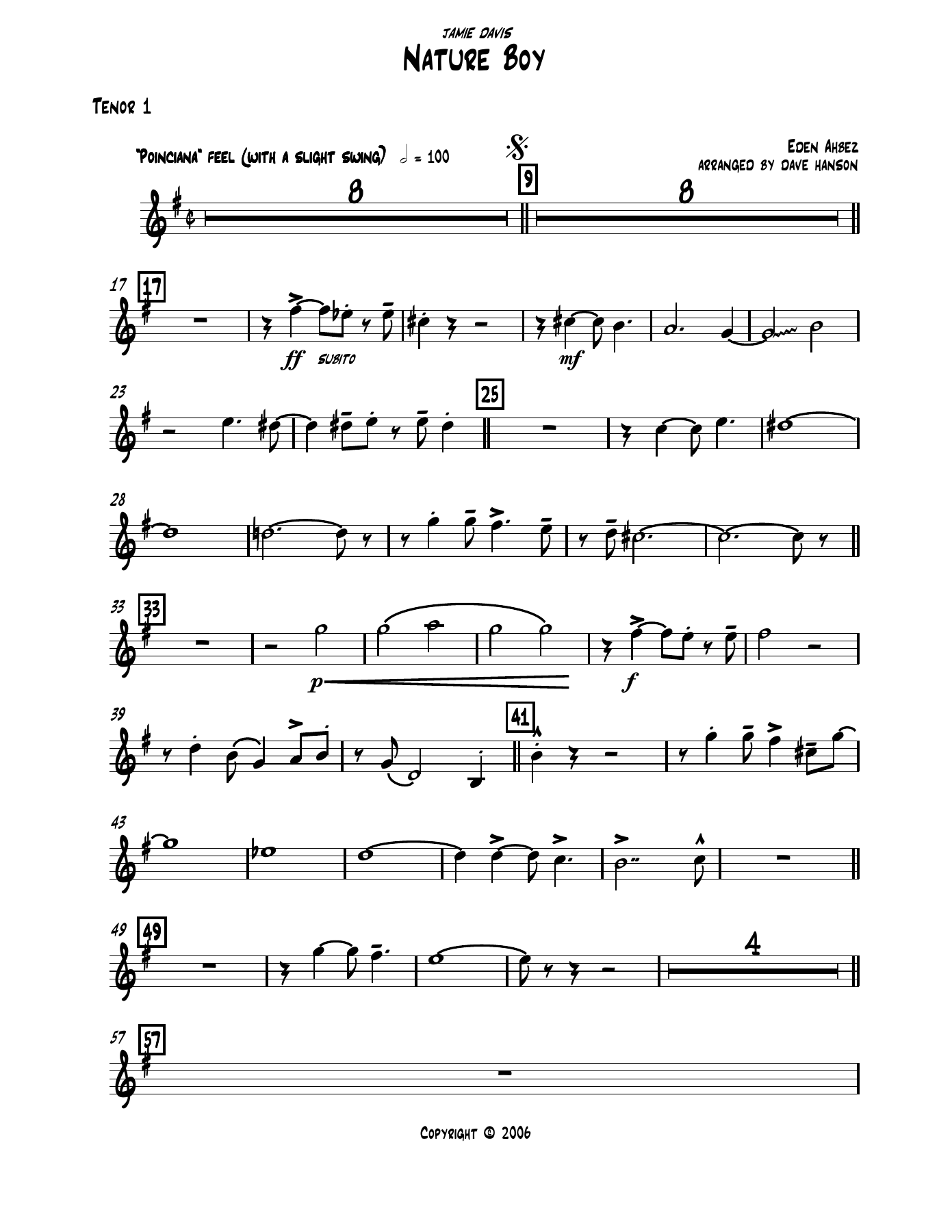 Nature Boy Print Version rev larger print Tenor — big_band_vocal sheet music arranged by Mr. X | Jazz Standard