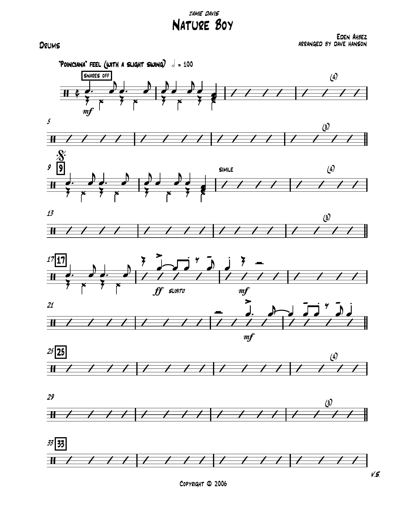 Nature Boy Print Version rev larger print Drums — big_band_vocal sheet music arranged by Mr. X | Jazz Standard