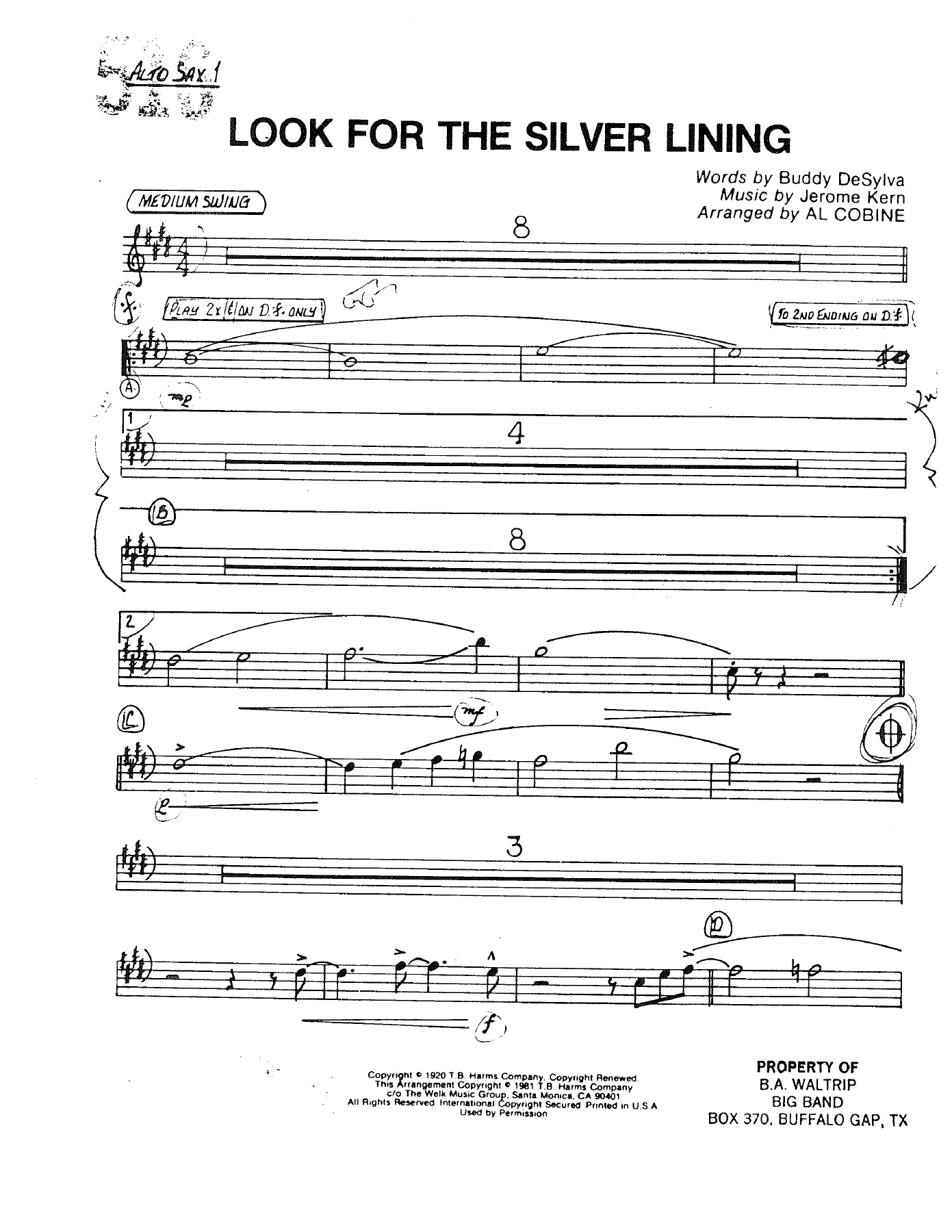 Look For The Silver Lining — sheet music cover (first page)