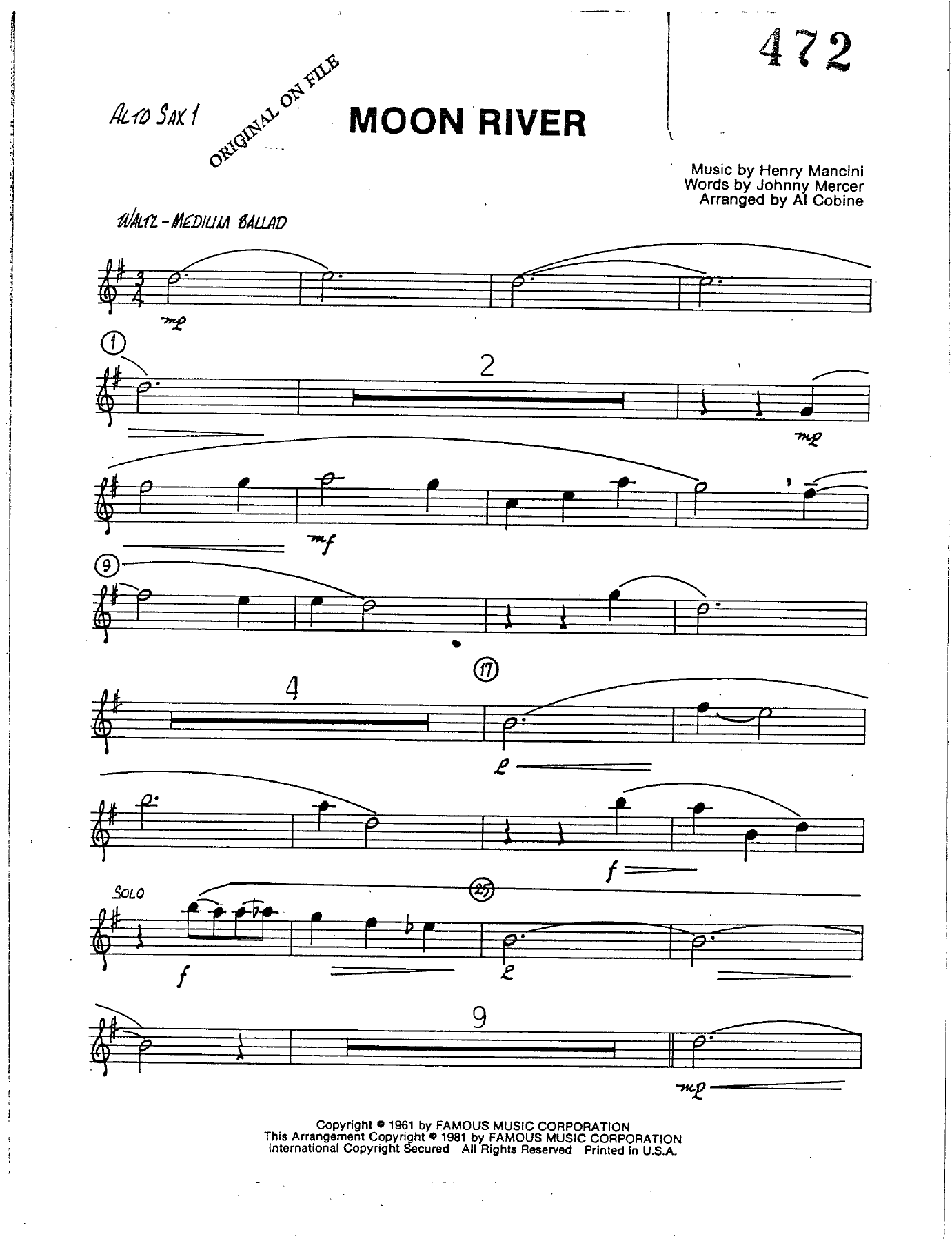 Moon River — sheet music cover (first page)