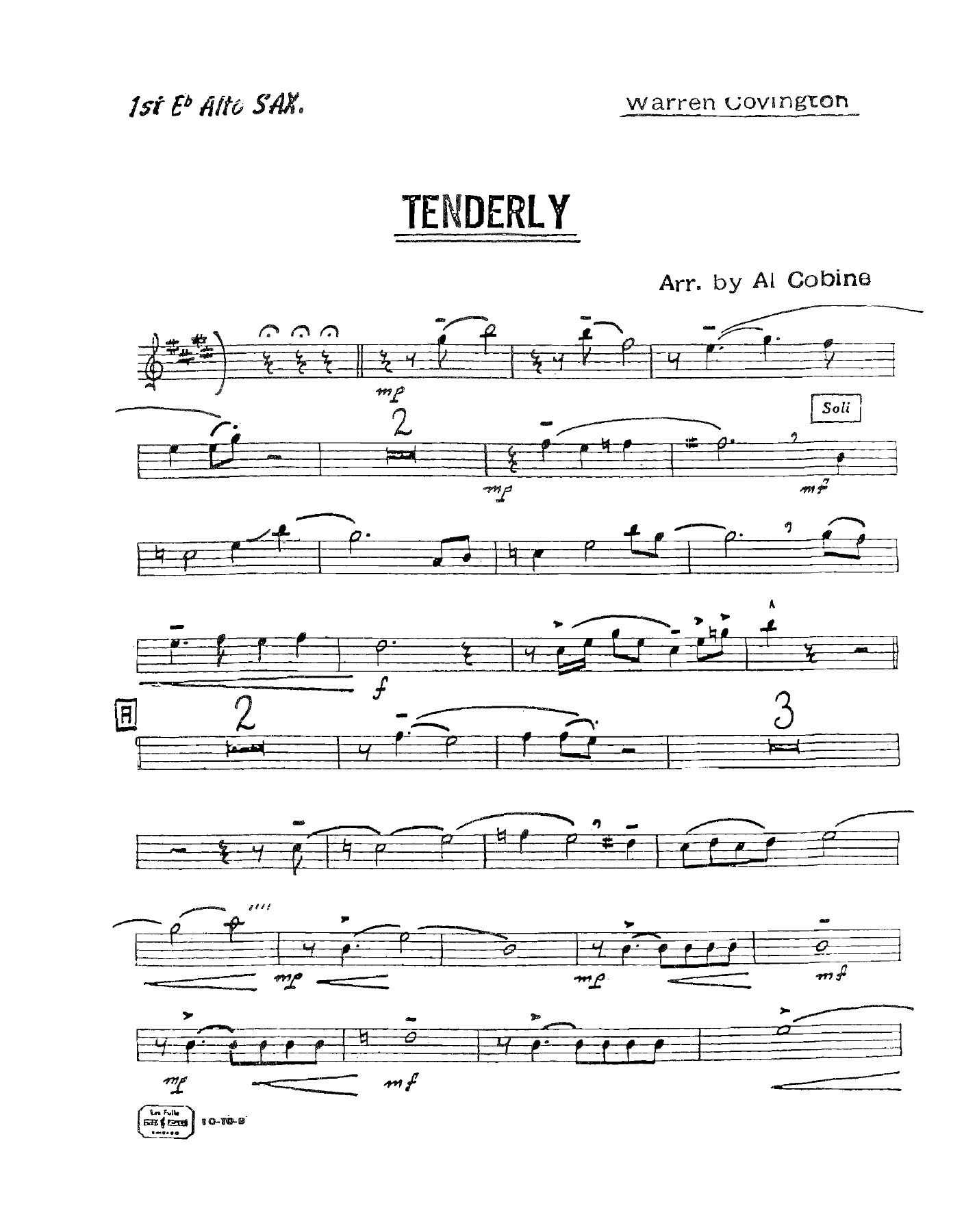 Tenderly — sheet music cover (first page)
