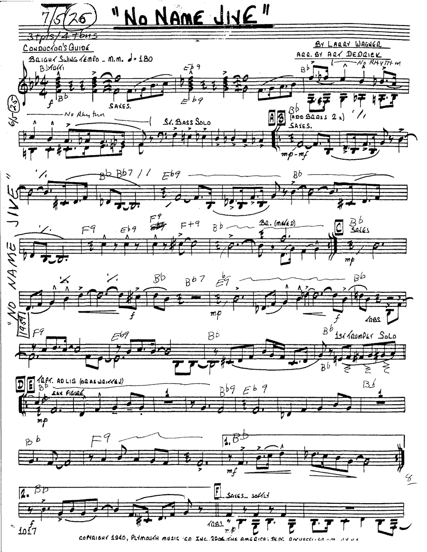 No Name Jive — sheet music preview