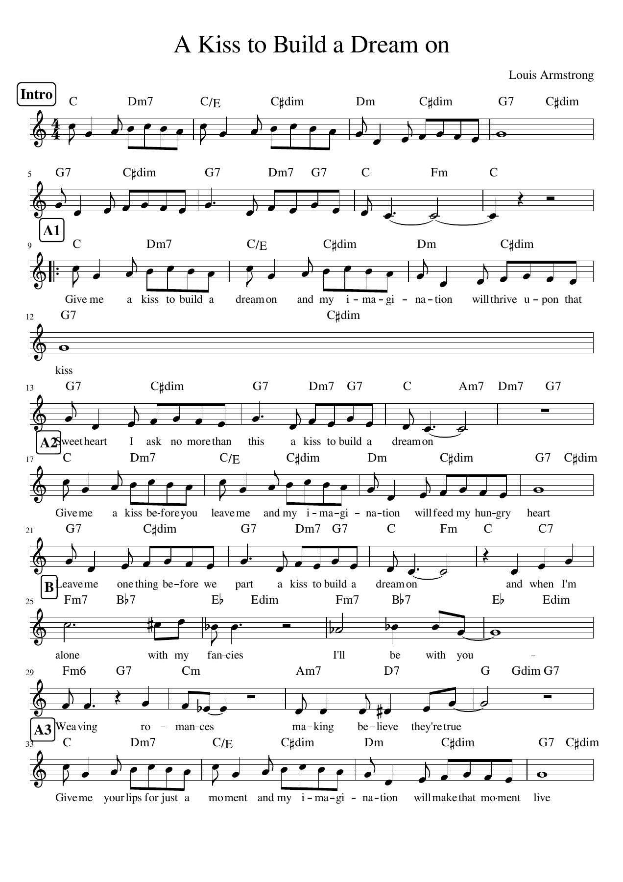 A Kiss To Build A Dream On — sheet music cover (first page)