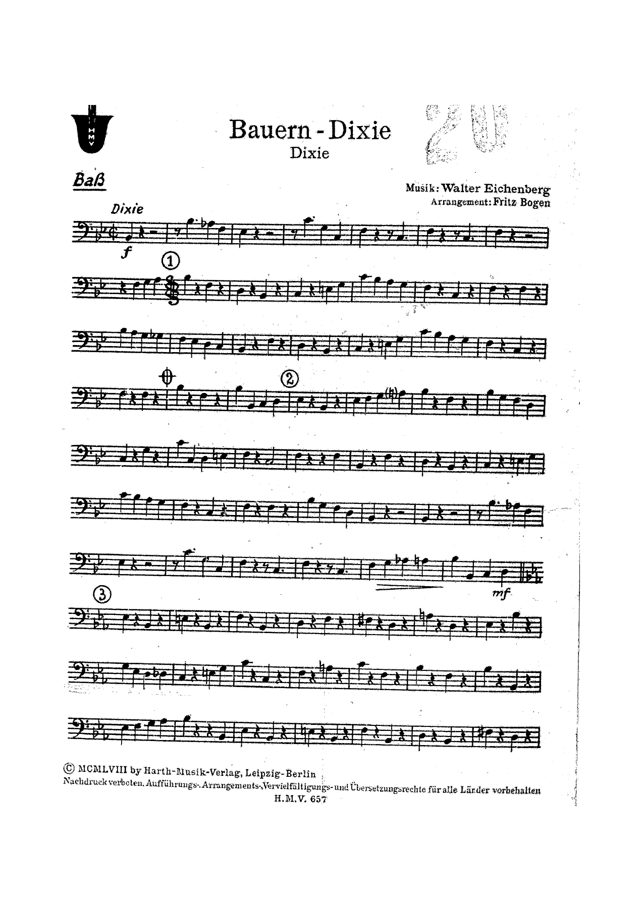 Bauern - Dixie Bass 1 List — sheet music cover (first page)