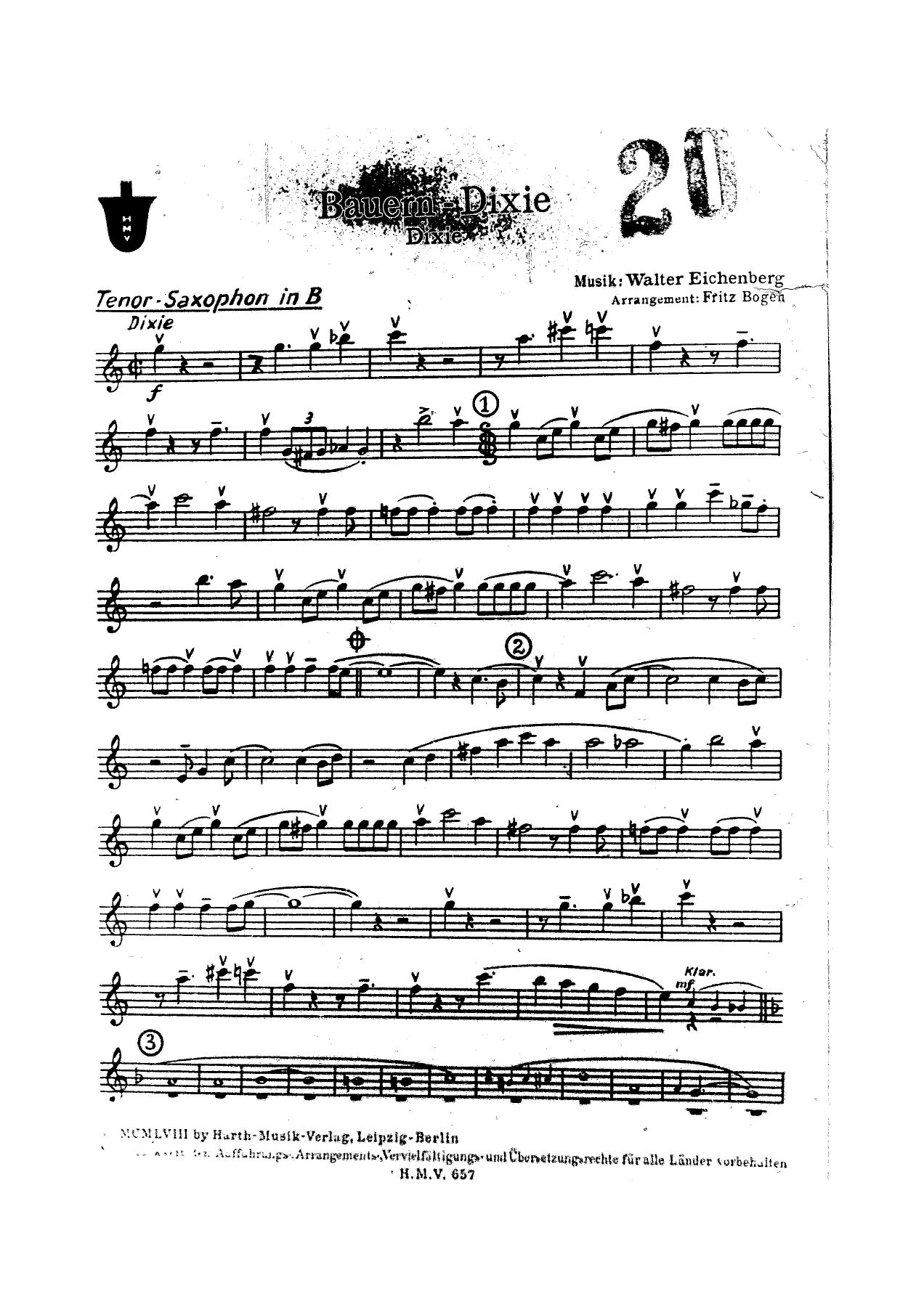 Bauern - Dixie Sax.Tenor 1 List — sheet music cover (first page)