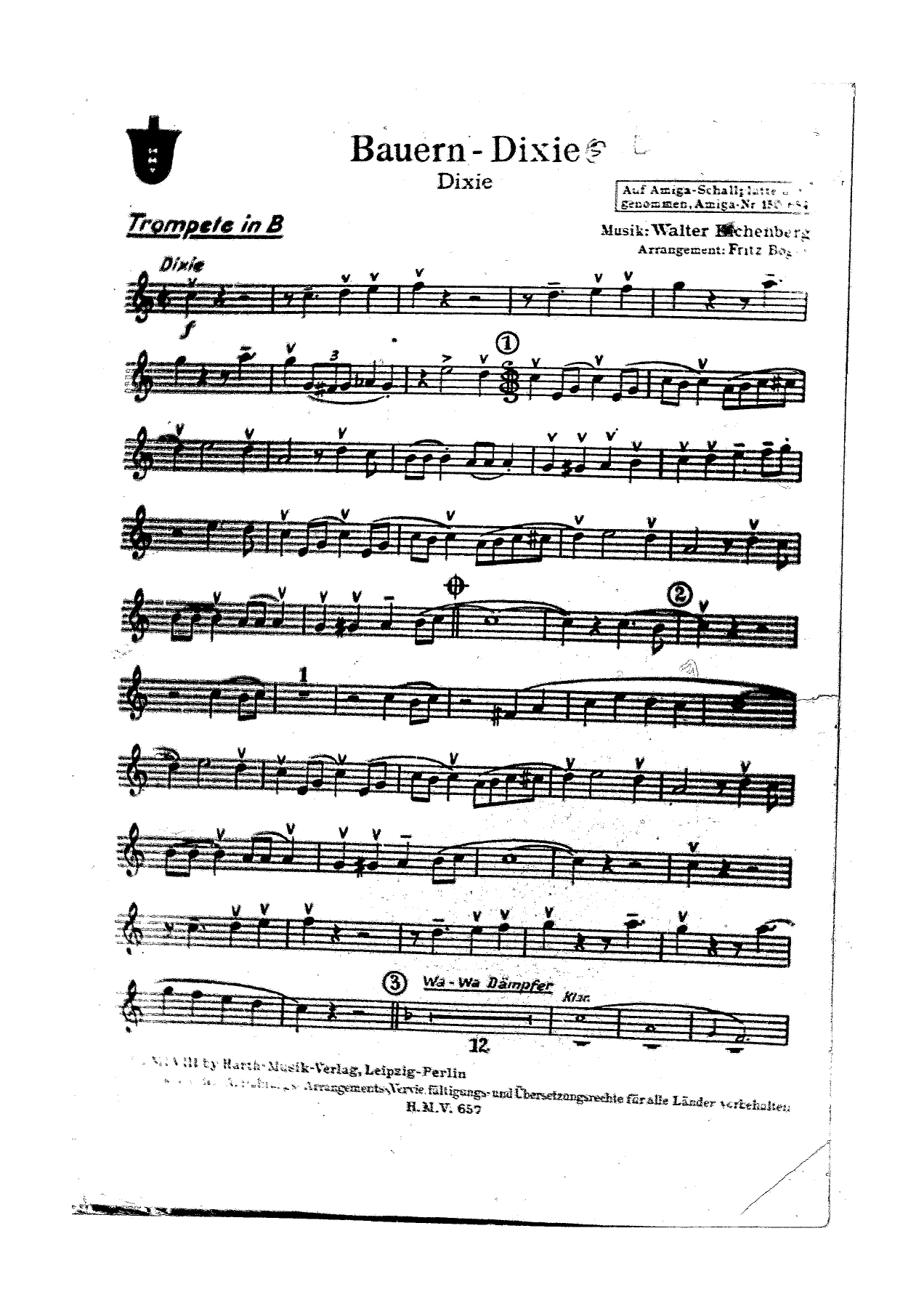 Bauern - Dixie Trumpet 1 List — sheet music cover (first page)