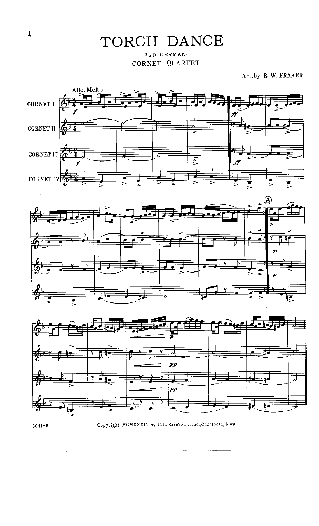 Fraker Torch Dance — sheet music cover (first page)