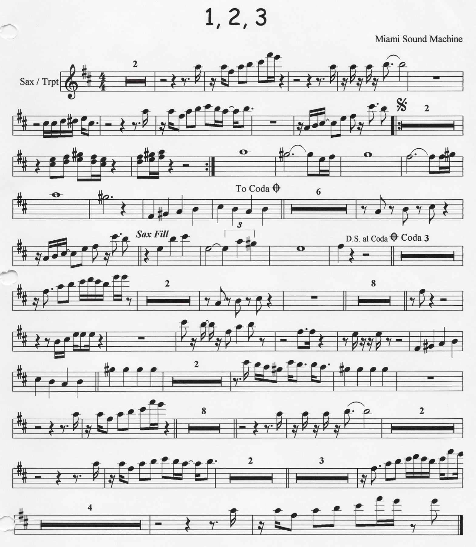 1 2 3-Estefan-3 horns-Incomp — sheet music preview
