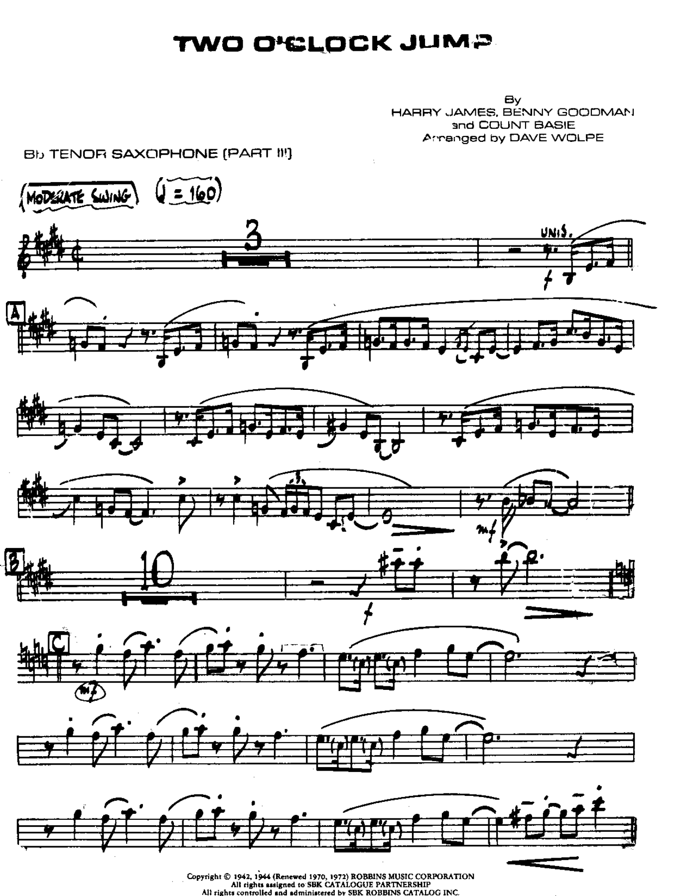 1-2 o'clock Jump-Tenor — sheet music preview