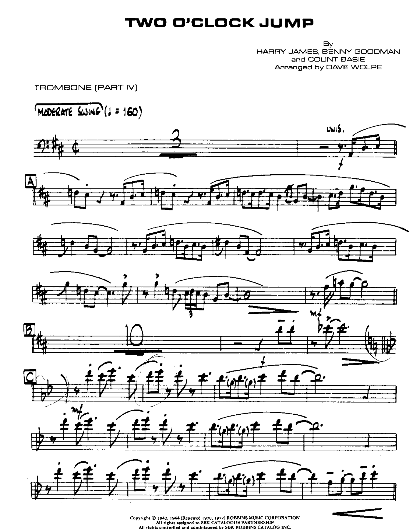 1-2 o'clock Jump-Trombone — sheet music preview