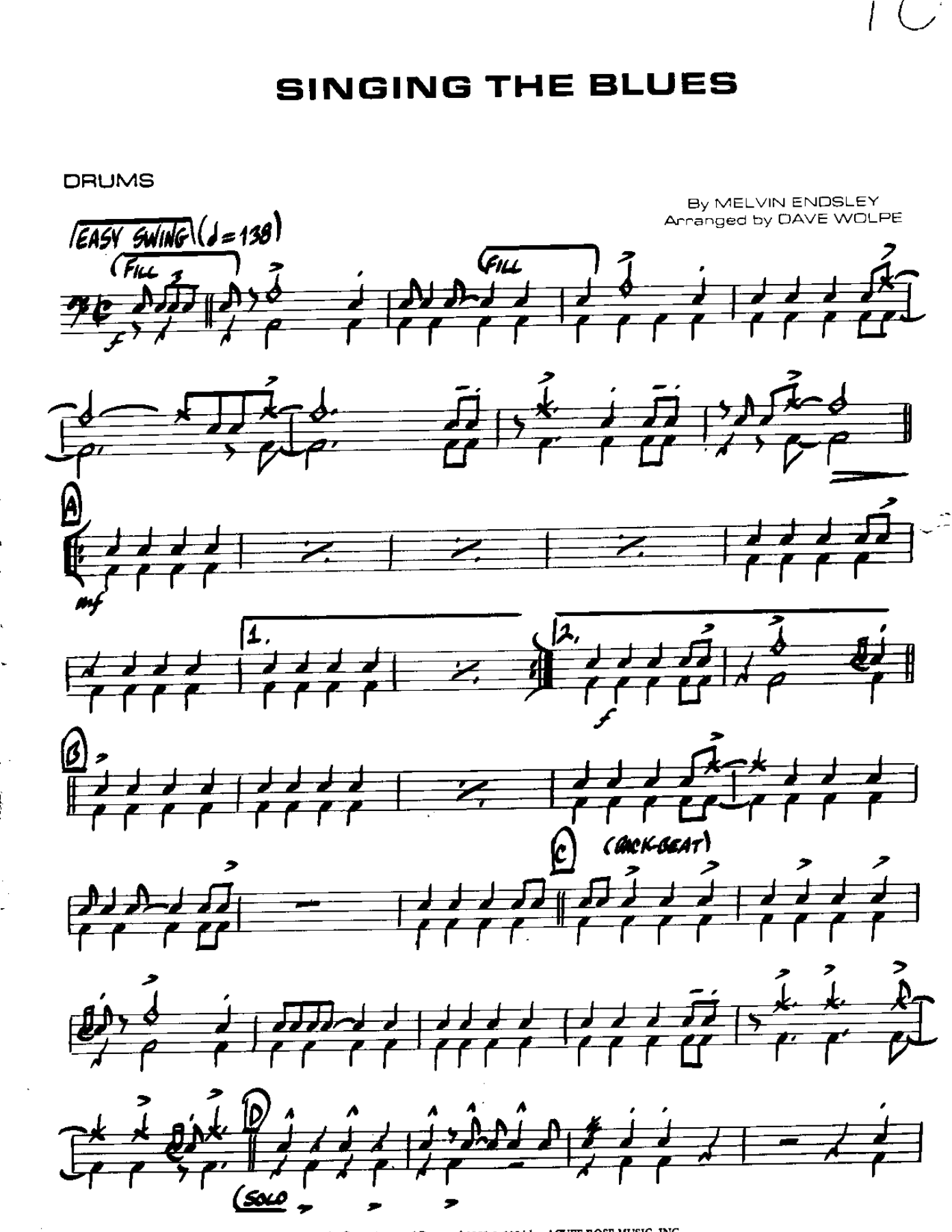 Singing the Blues-Drums — sheet music cover (first page)