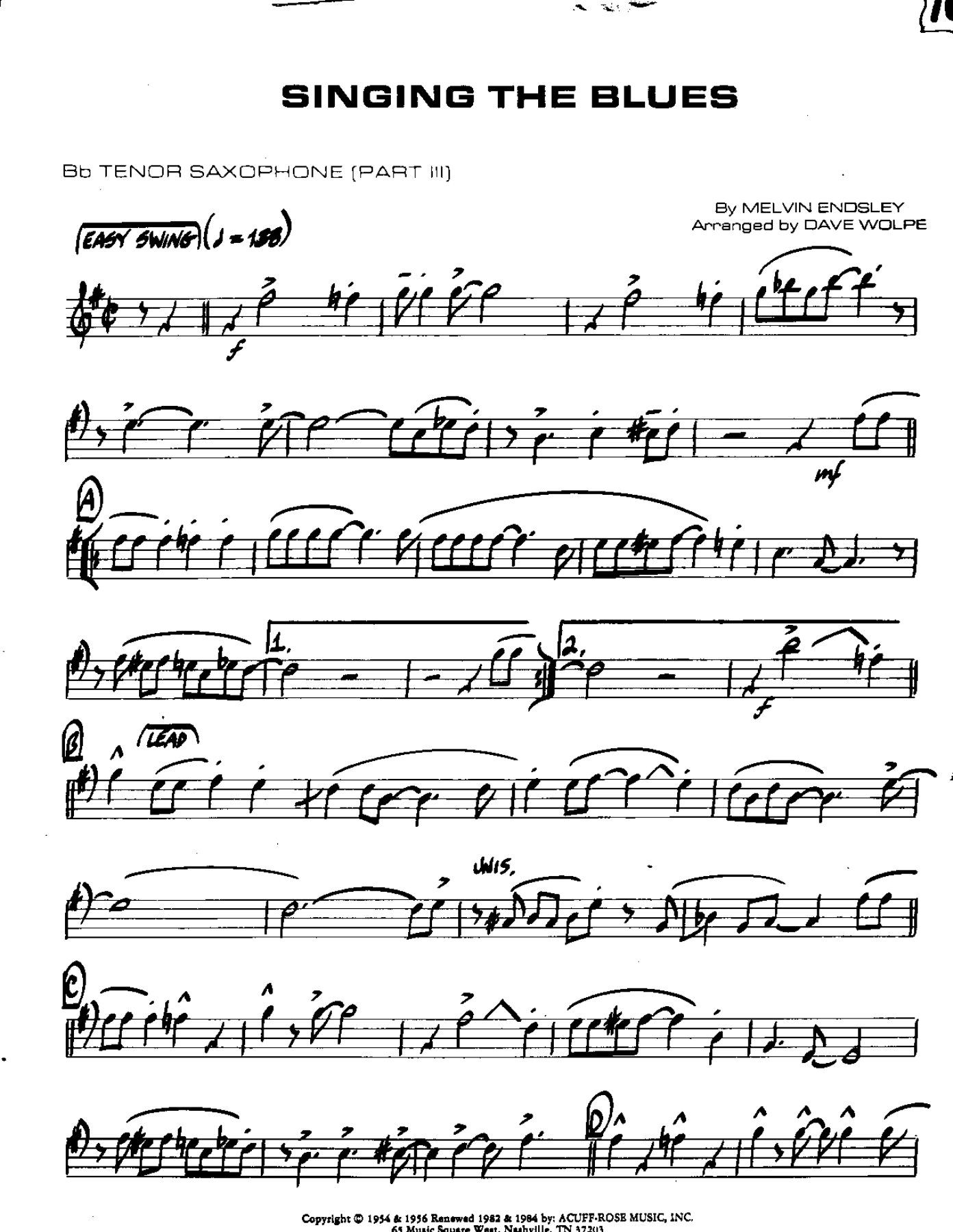 Singing the Blues-Tenor — Kleines Ensemble sheet music by Singing the Blues | Blues