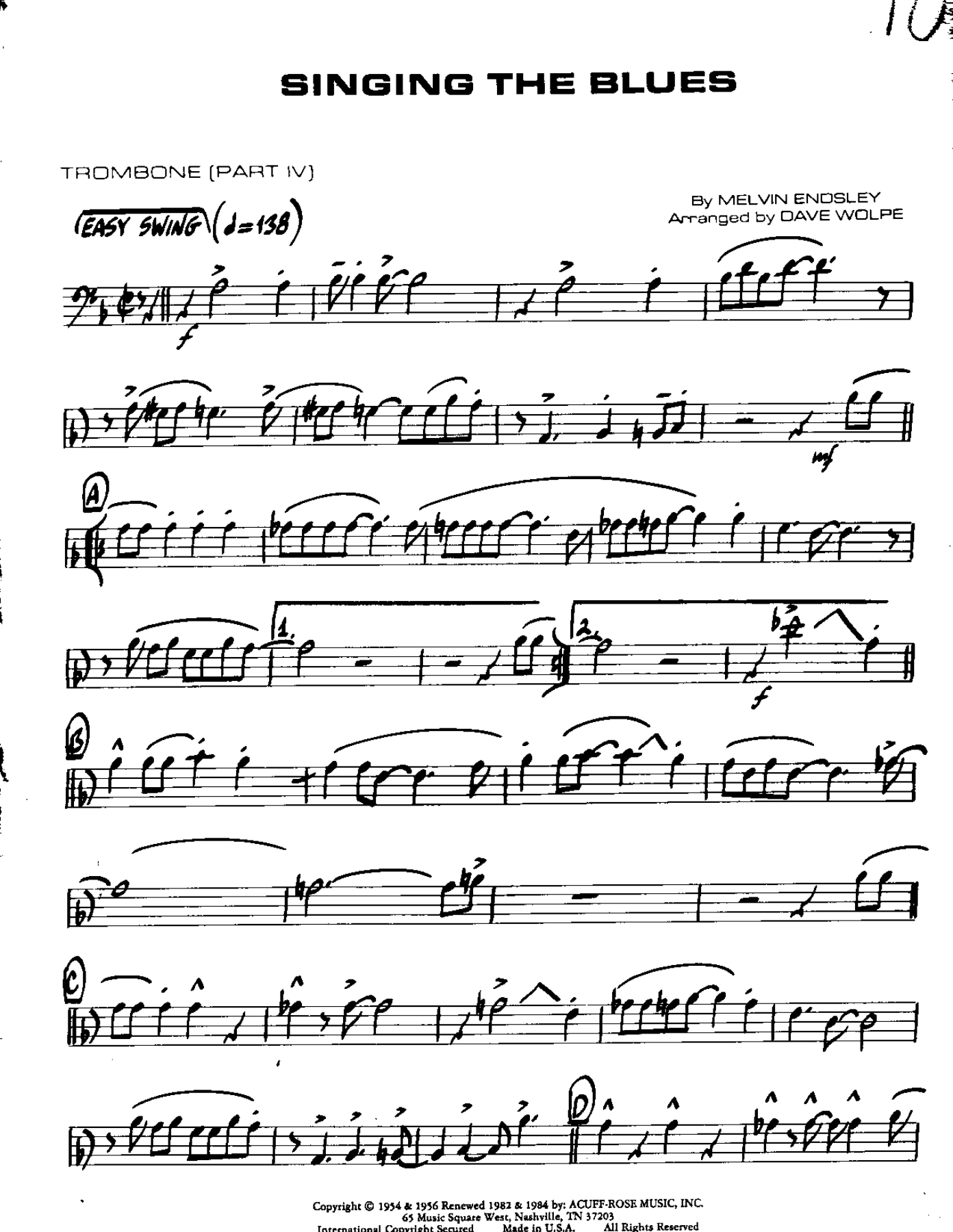 Singing the Blues-Trombone — sheet music cover (first page)
