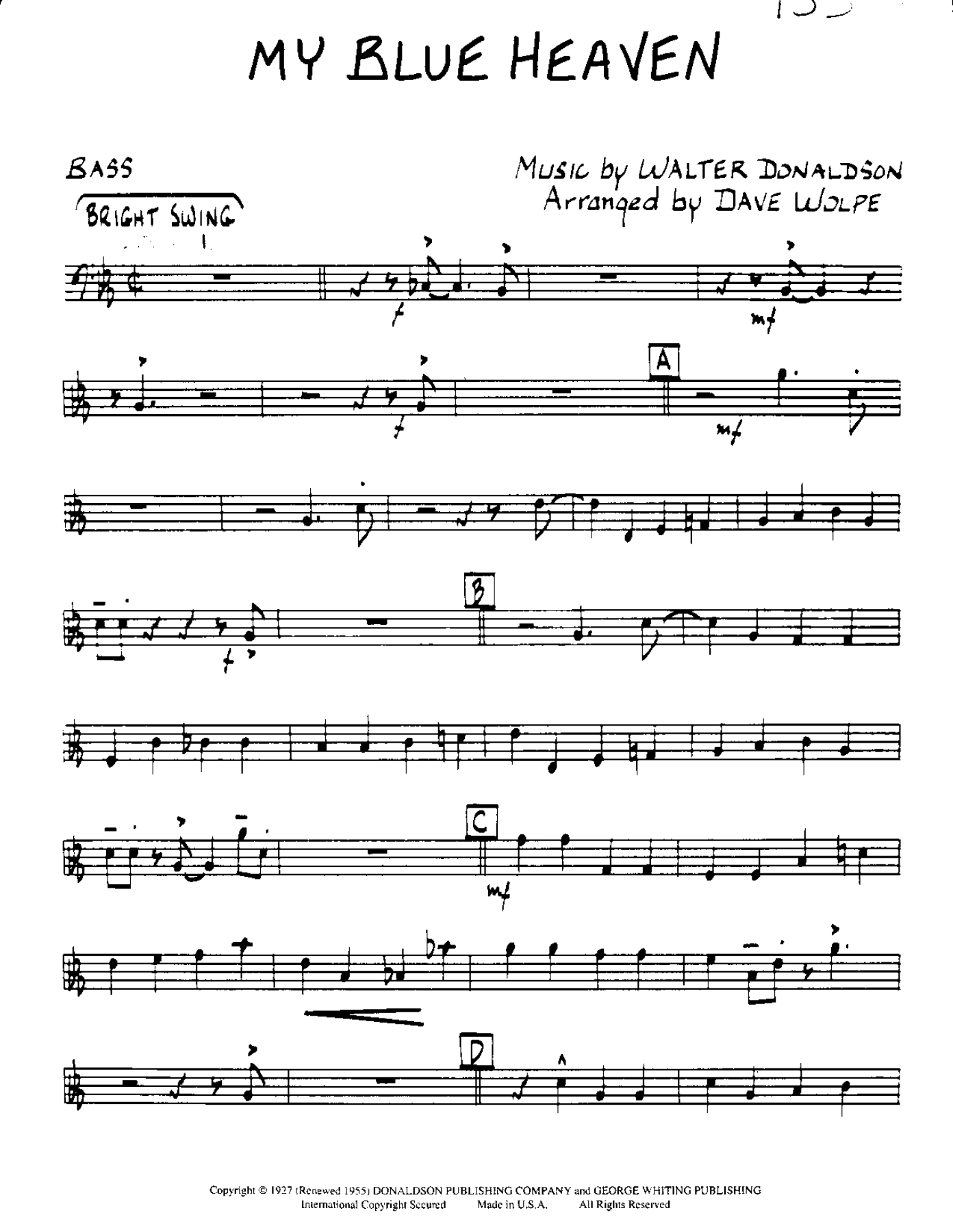 My Blue Heaven-Bass — Small Ensemble sheet music by My Blue Heaven | Jazz Standard