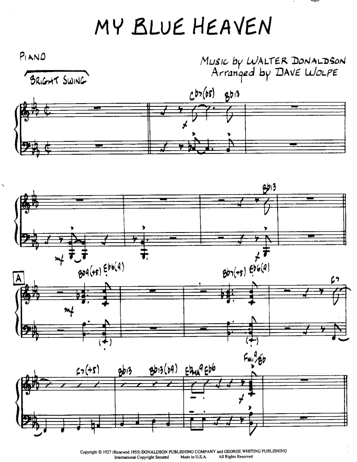 My Blue Heaven-Piano — sheet music cover (first page)