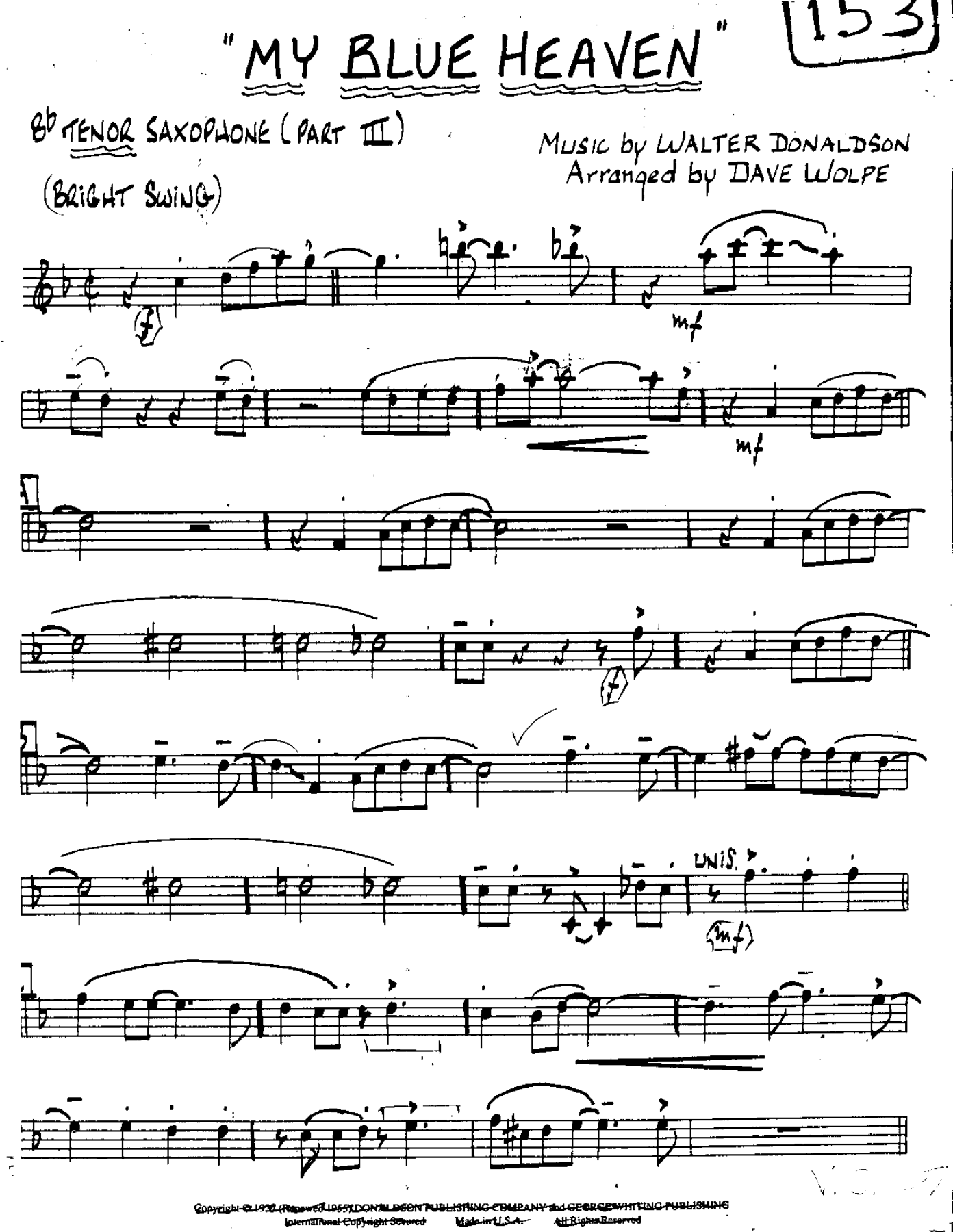 My Blue Heaven-Tenor — sheet music cover (first page)
