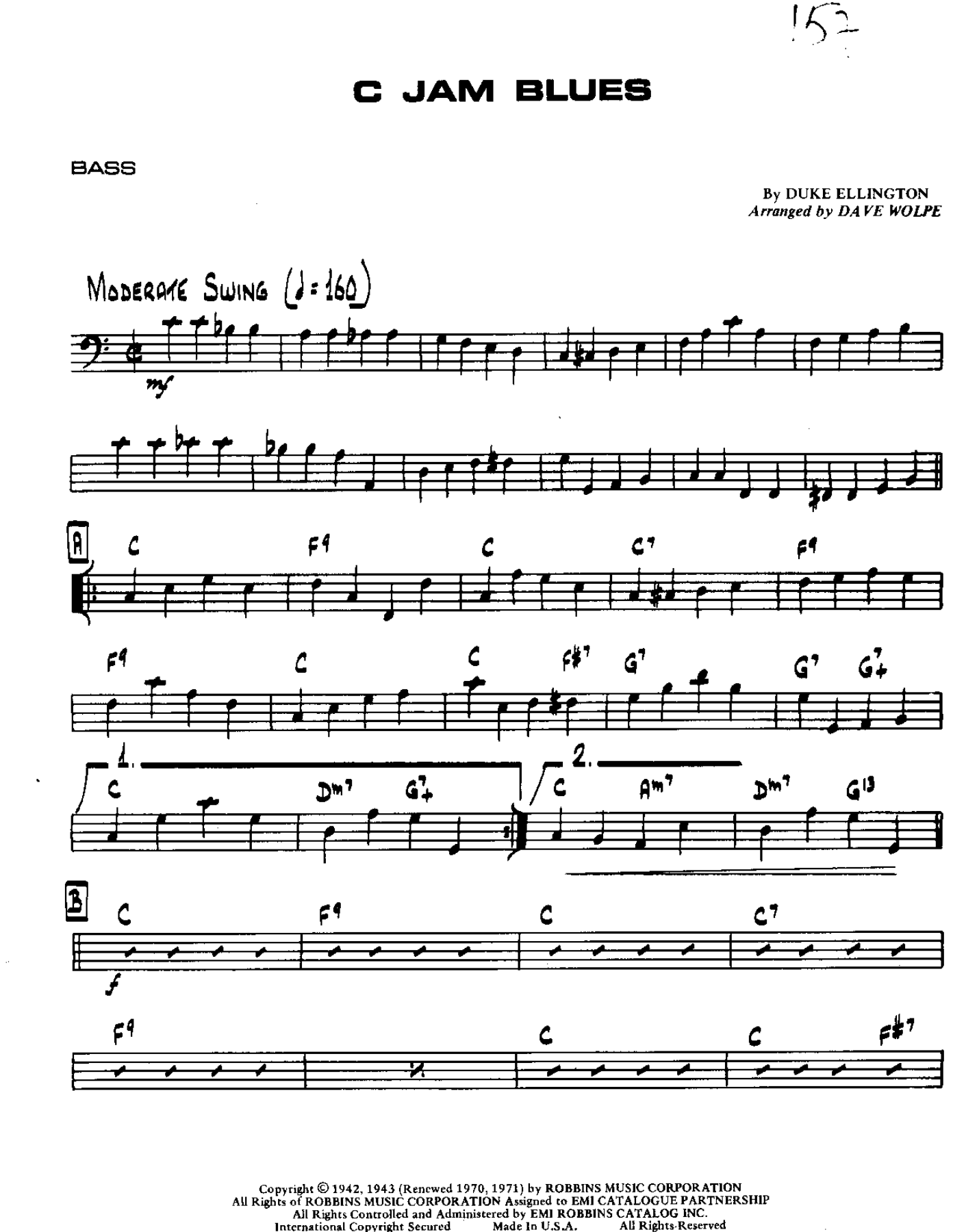 C Jam Blues-Bass — sheet music cover (first page)