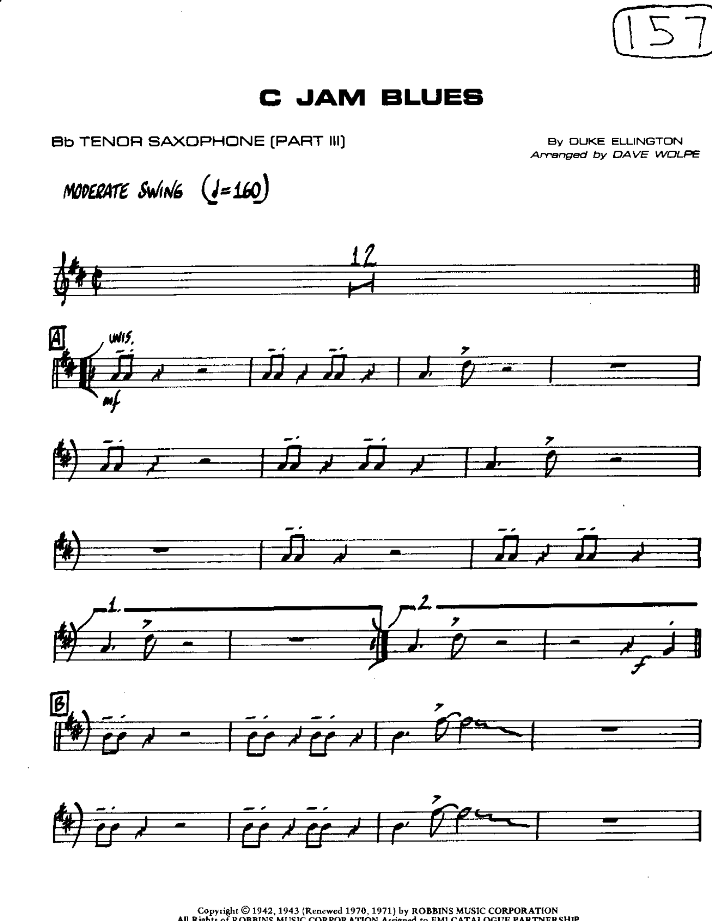 C Jam Blues-Tenor — sheet music cover (first page)