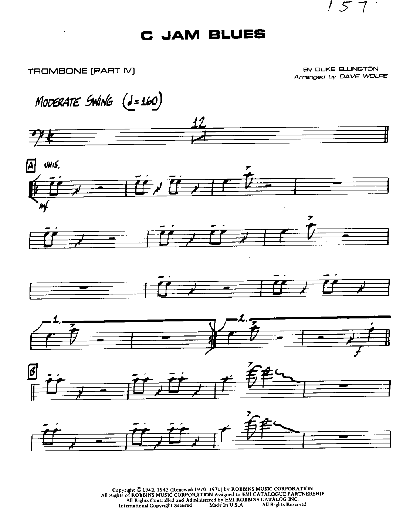 C Jam Blues-Trombone — sheet music cover (first page)