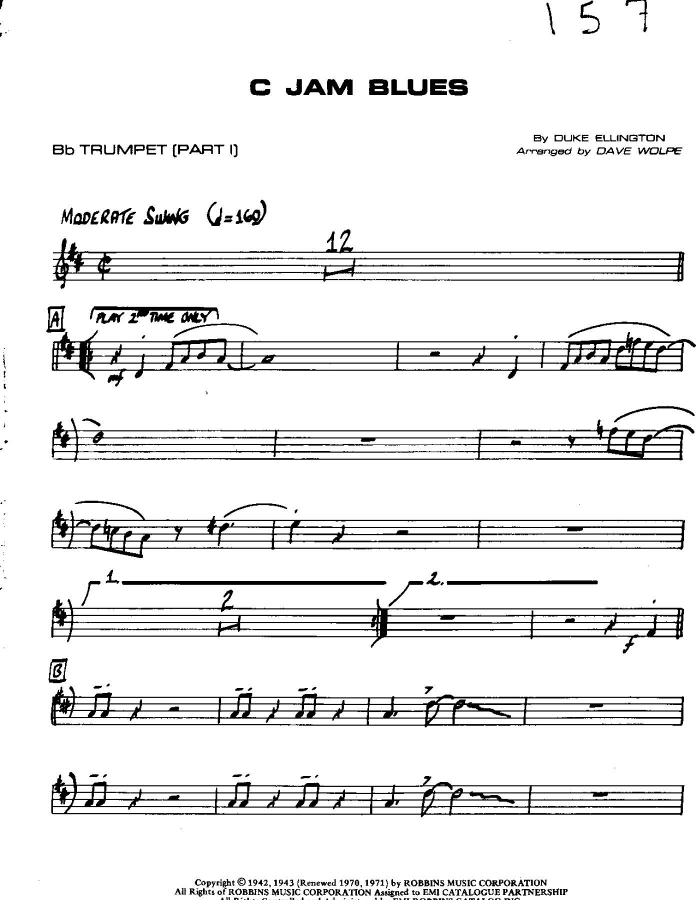 C Jam Blues-Trumpet — Small Ensemble sheet music arranged by Mr. X | Blues