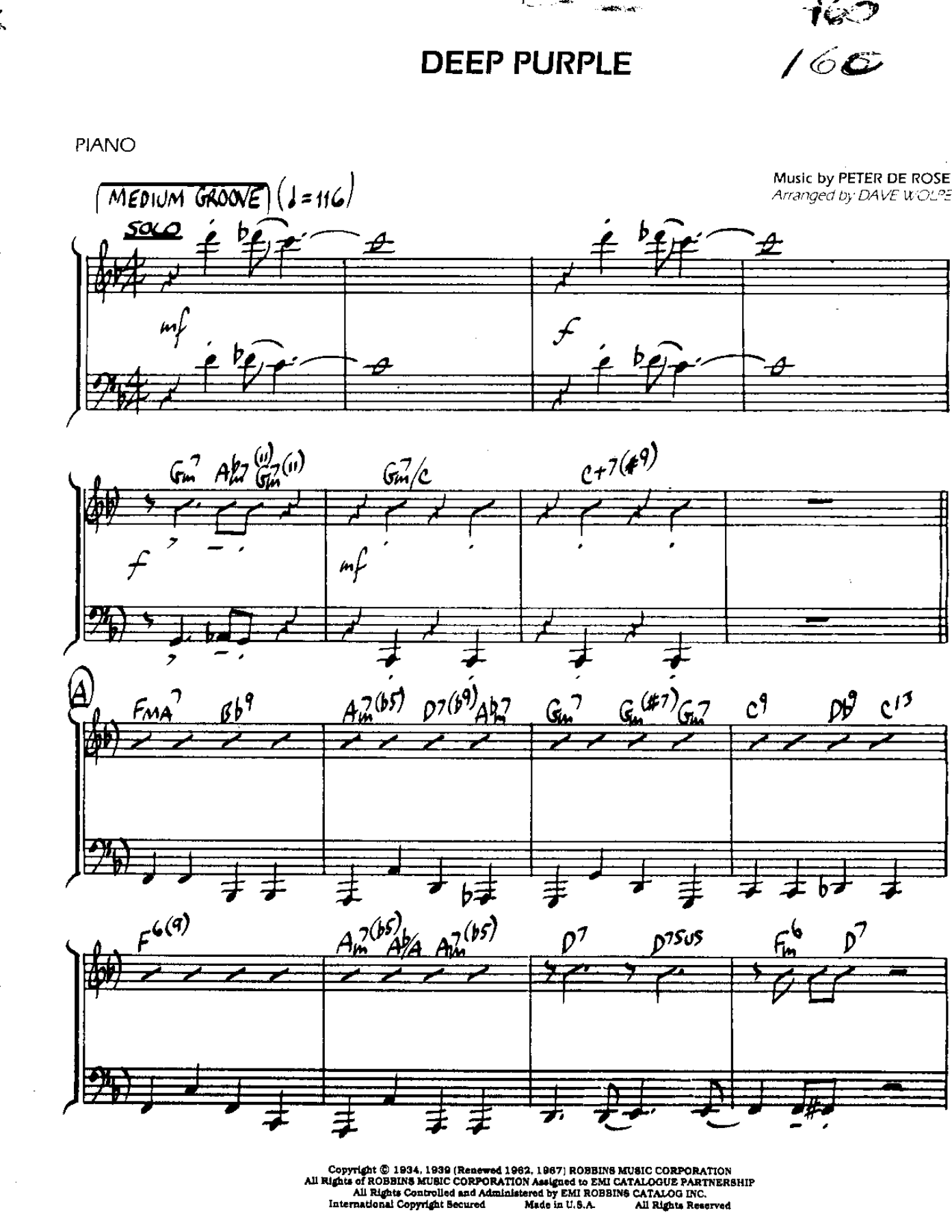 Deep Purple-Piano — sheet music cover (first page)