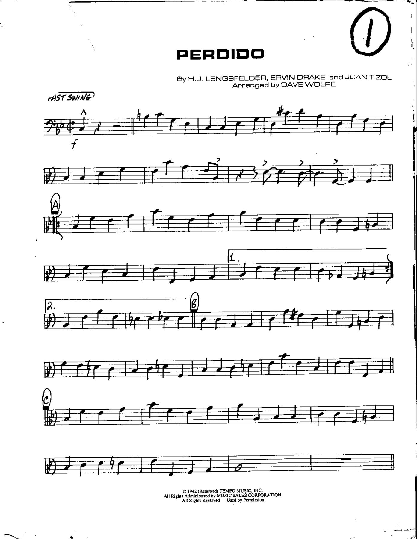 Cirlce 1-Perdido-Bass — sheet music cover (first page)
