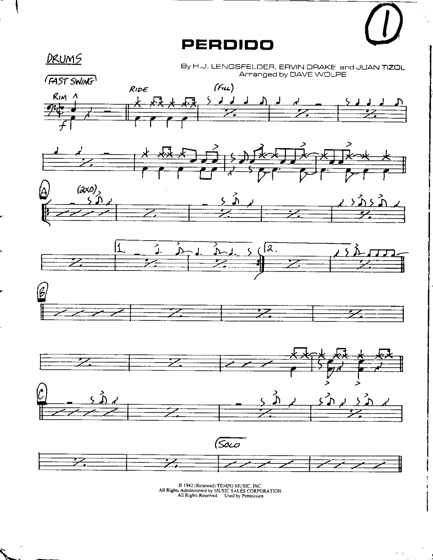 Cirlce 1-Perdido-Drums — sheet music cover (first page)