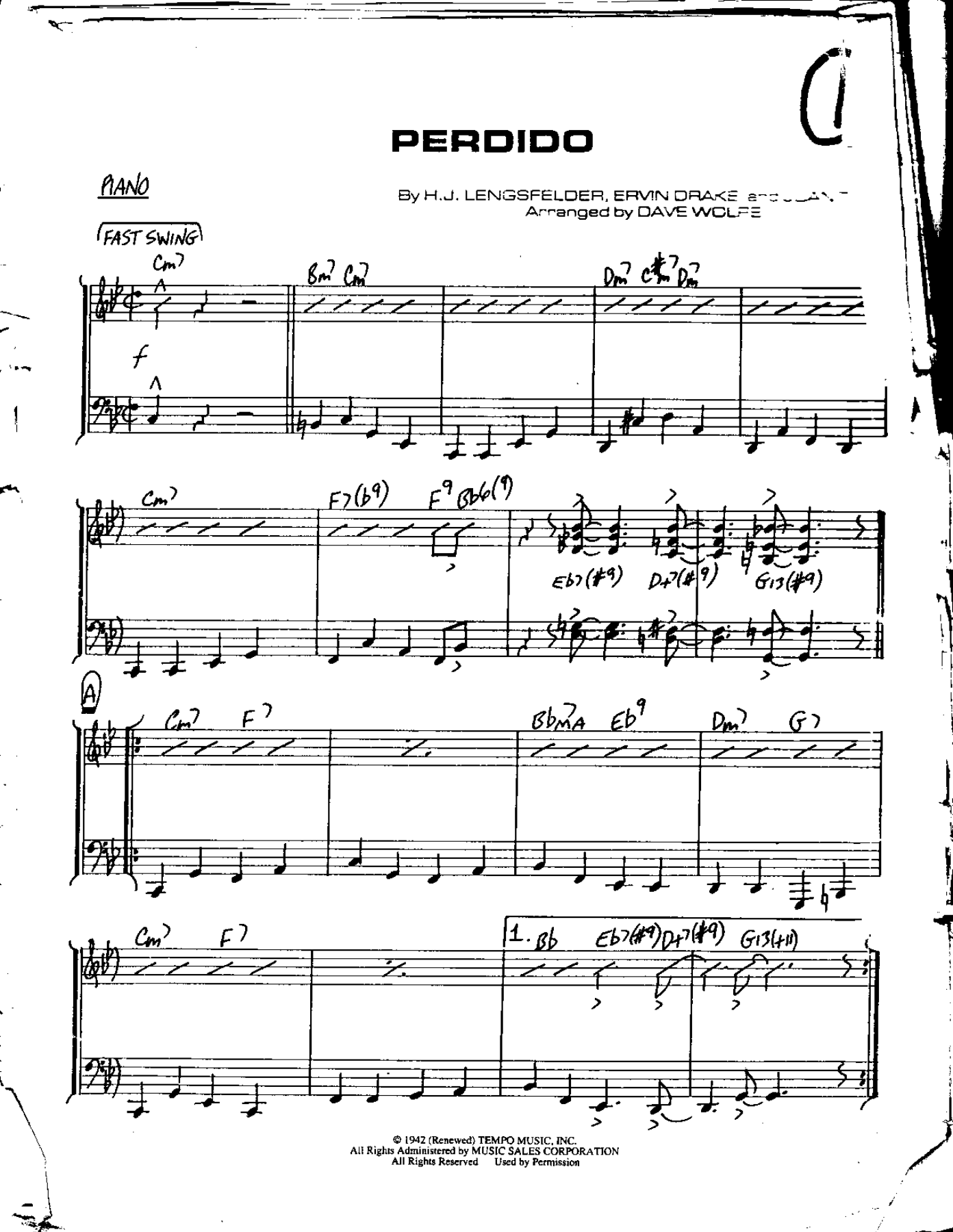 Cirlce 1-Perdido-Piano — Small Ensemble sheet music arranged by Mr. X | Jazz Standard