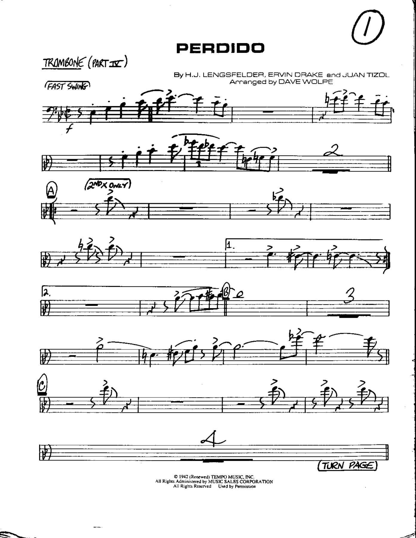 Cirlce 1-Perdido-Trombone — sheet music cover (first page)