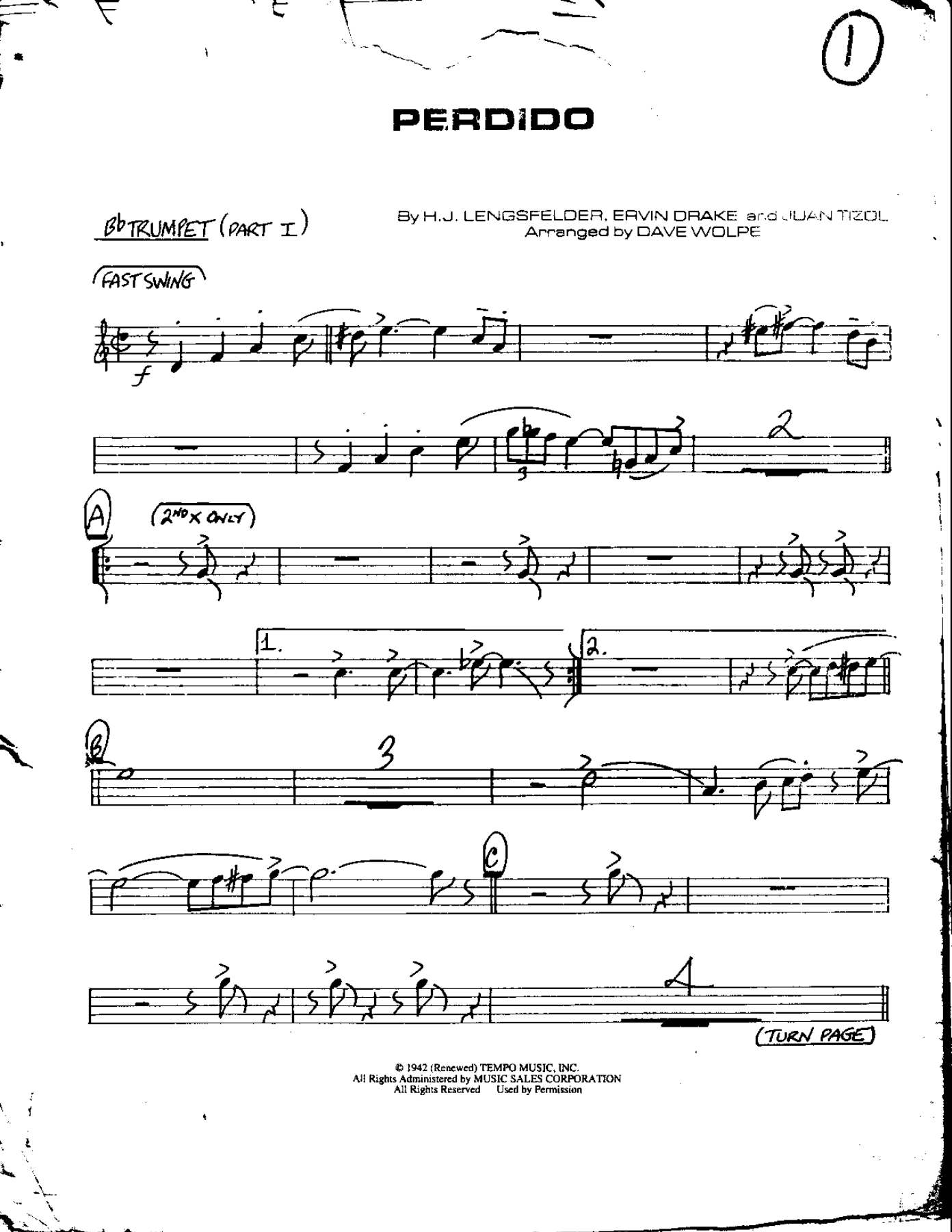 Cirlce 1-Perdido-Trumpet — sheet music cover (first page)
