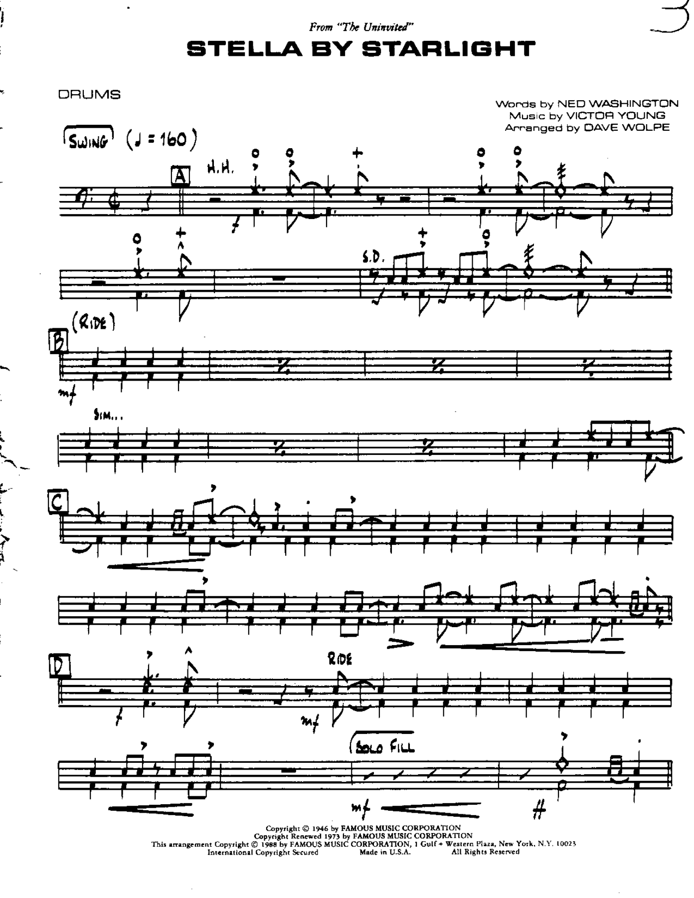 Stella by Starlight-Drums — sheet music cover (first page)