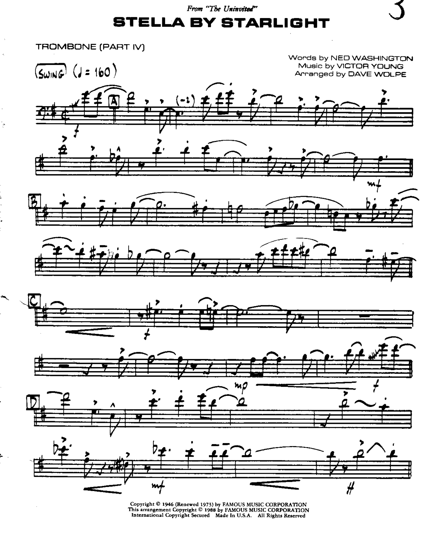 Stella by Starlight-Trombone — sheet music cover (first page)