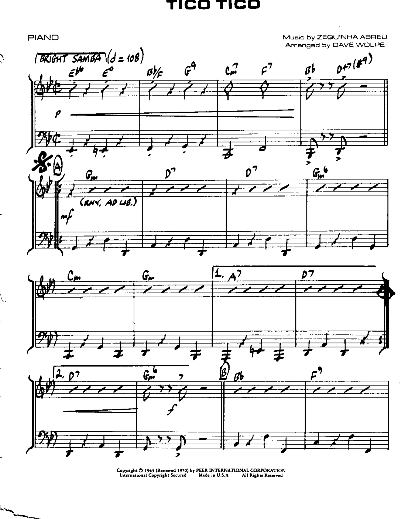 Tico Tico-Piano — sheet music cover (first page)