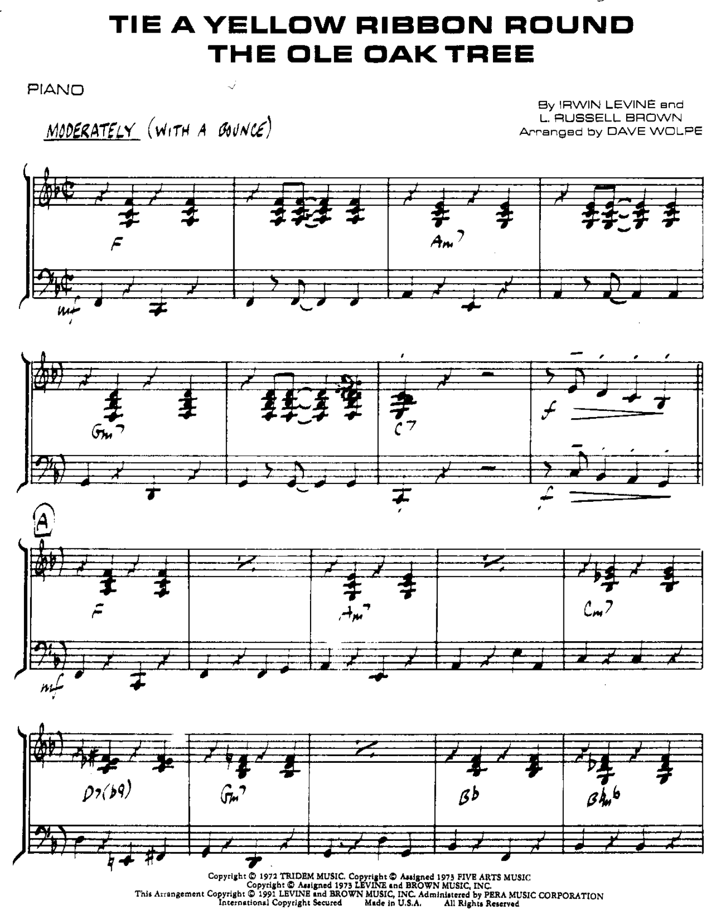 Tie a Yellow Ribbon-Piano — sheet music preview