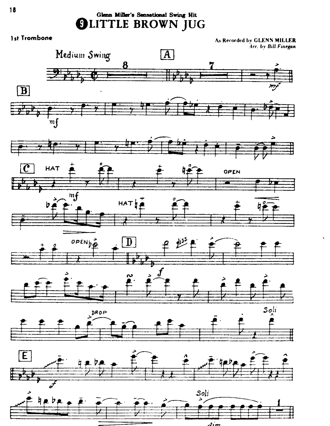 Circle 58-Little Brown Jug-Trombone — Small Ensemble sheet music arranged by Mr. X | Swing