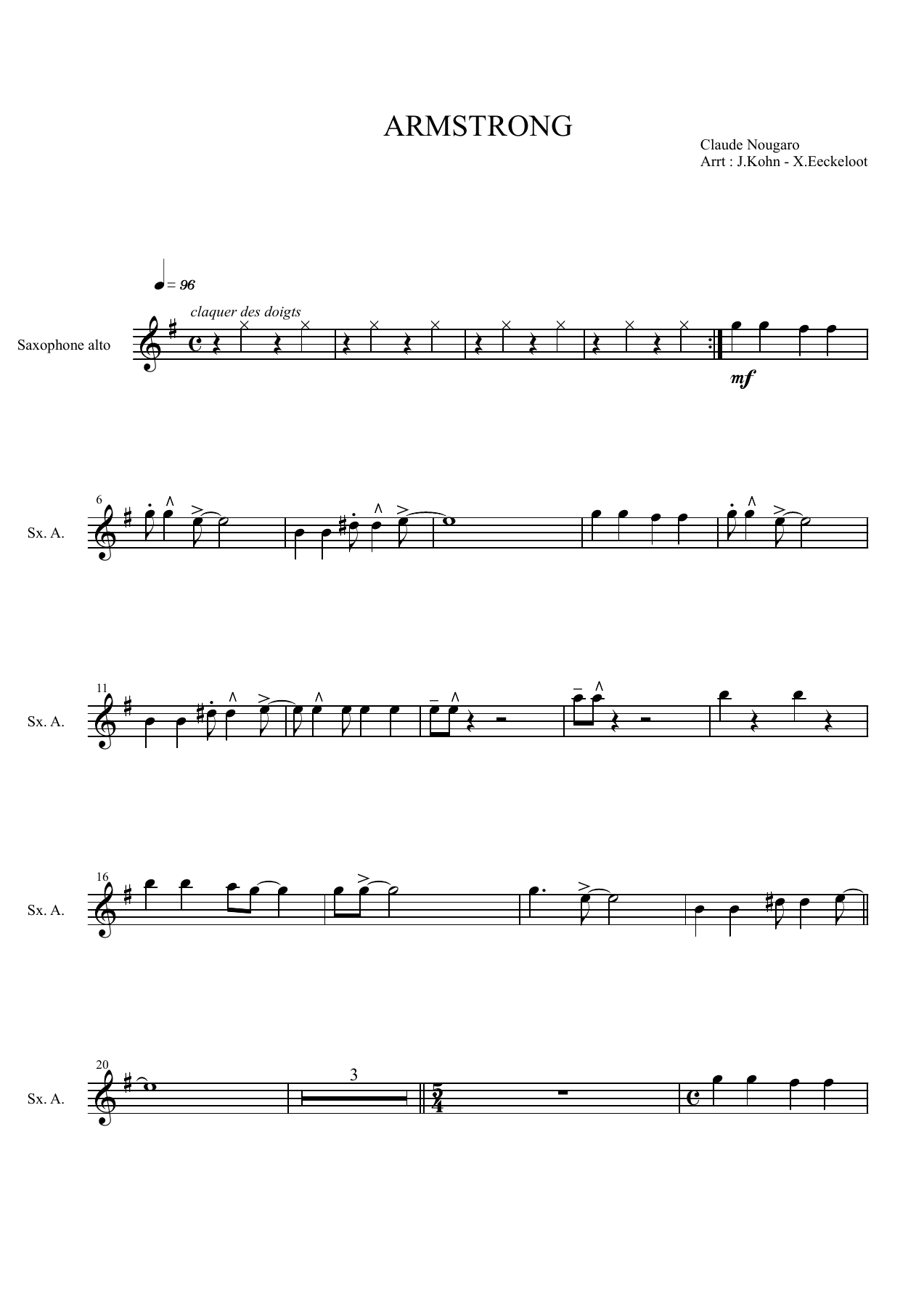 Sax Alto — sheet music cover (first page)