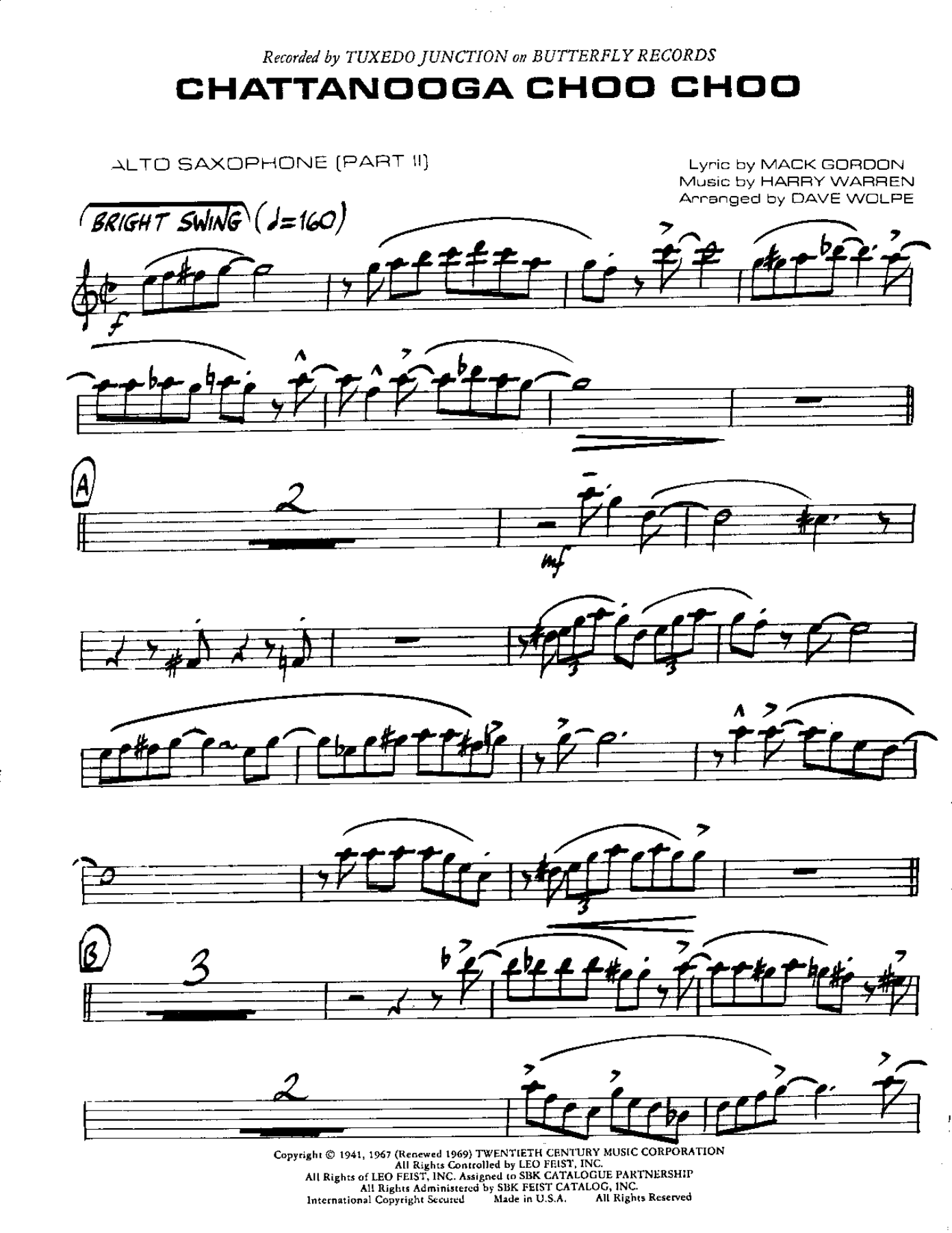Chattannooga-Alto — sheet music cover (first page)
