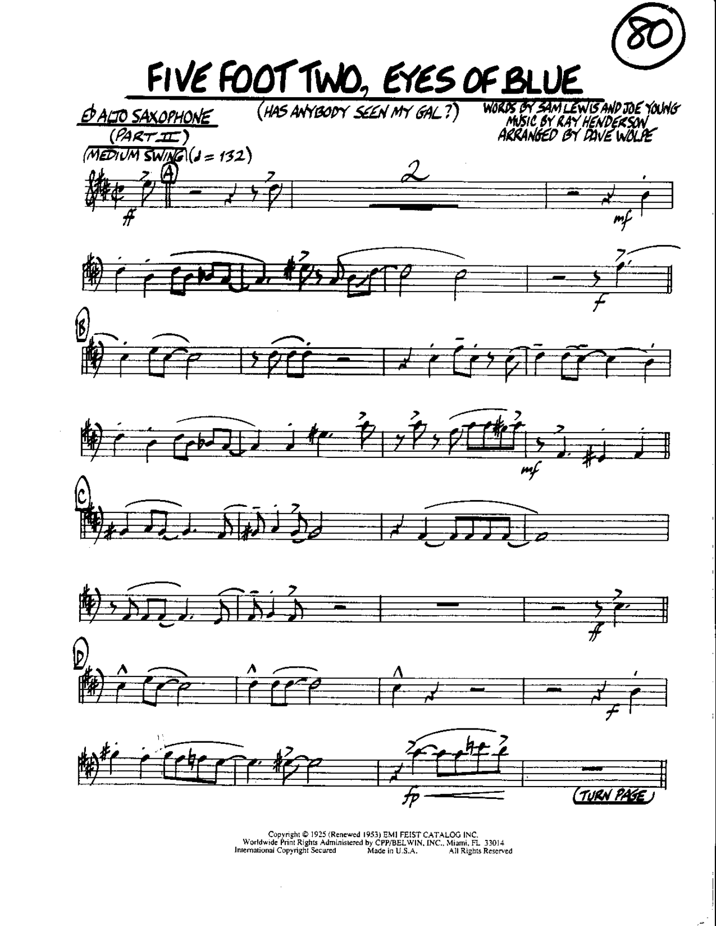 Circle 80-Five foot Two-Alto — sheet music cover (first page)
