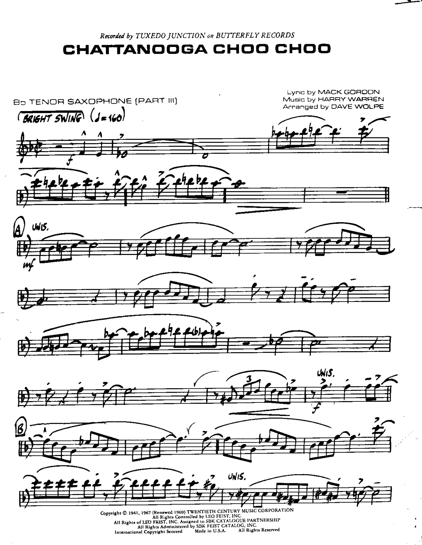 Chattannooga-Tenor — sheet music cover (first page)