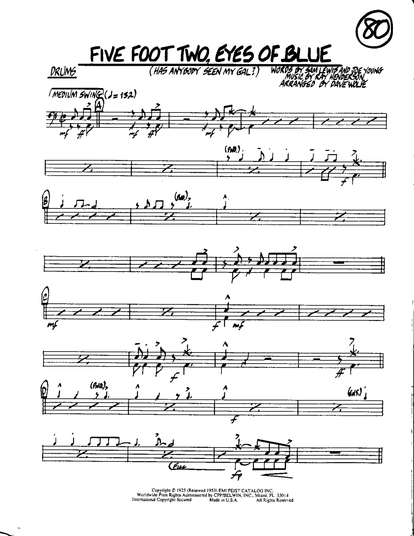 Circle 80-Five foot Two-Drums — sheet music cover (first page)