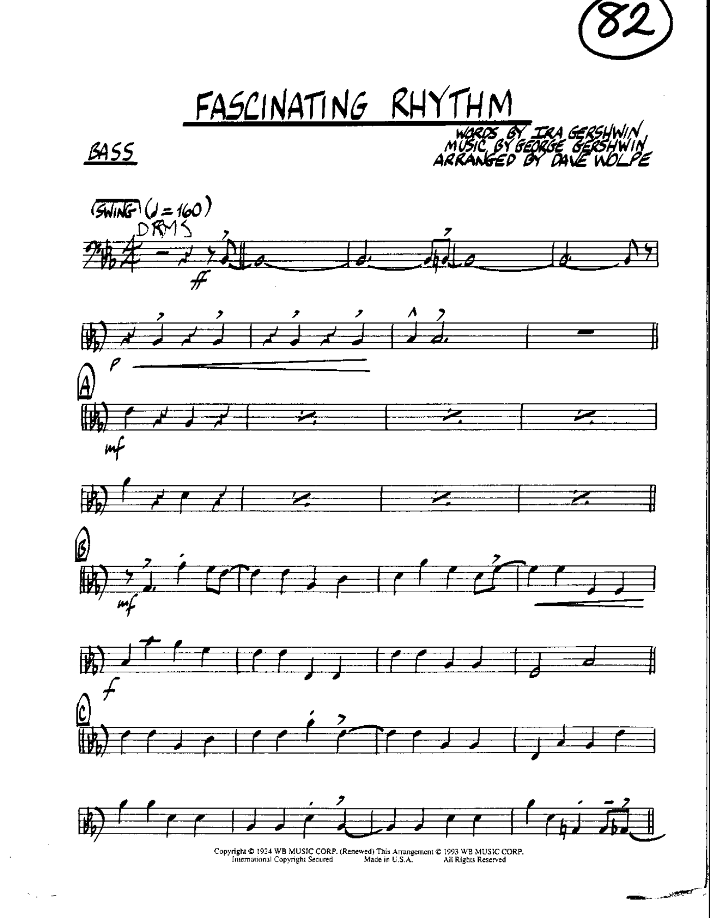 Circle 82-Fascinating Rhythm-Bass — Small Ensemble sheet music arranged by Mr. X | Jazz Standard