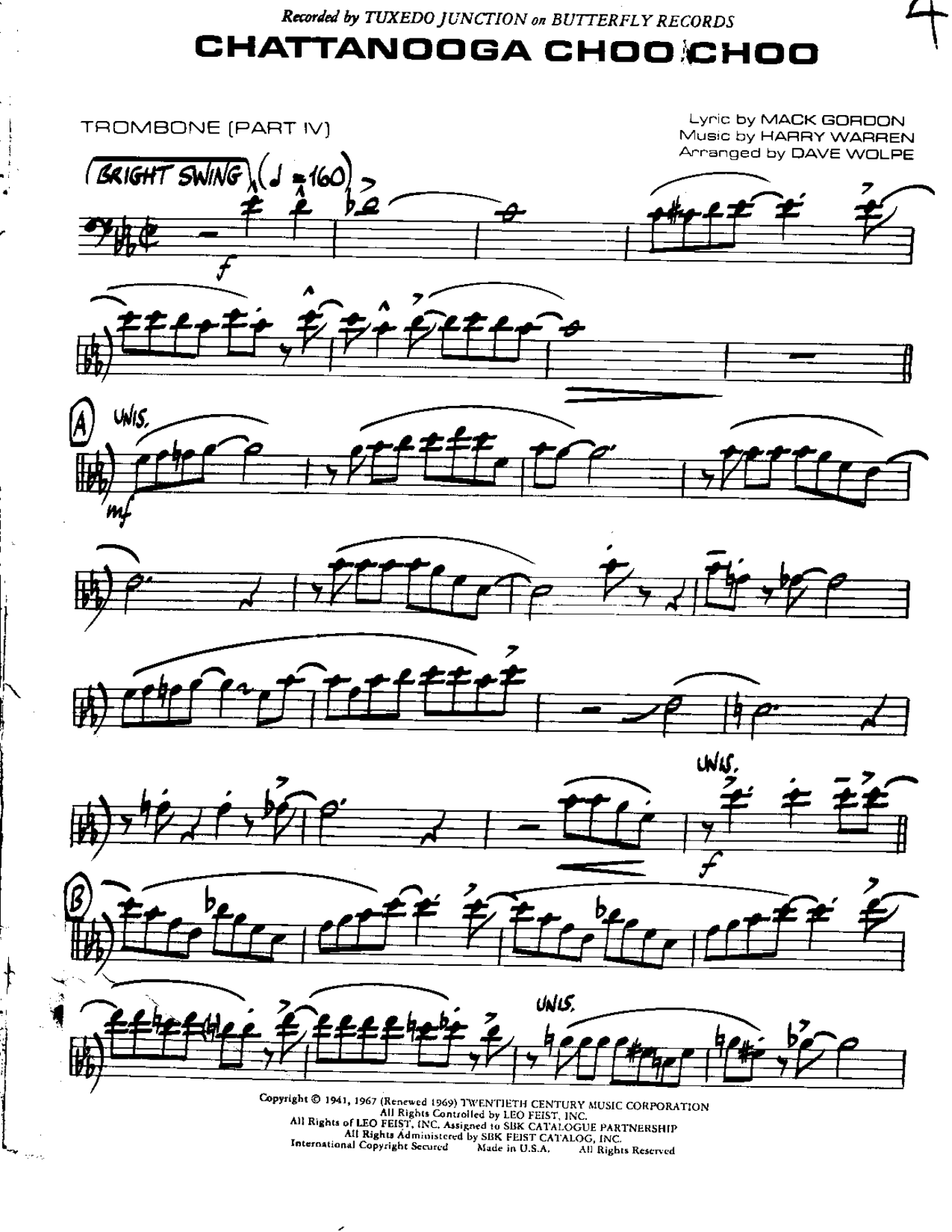 Chattanooga-Trombone — sheet music cover (first page)