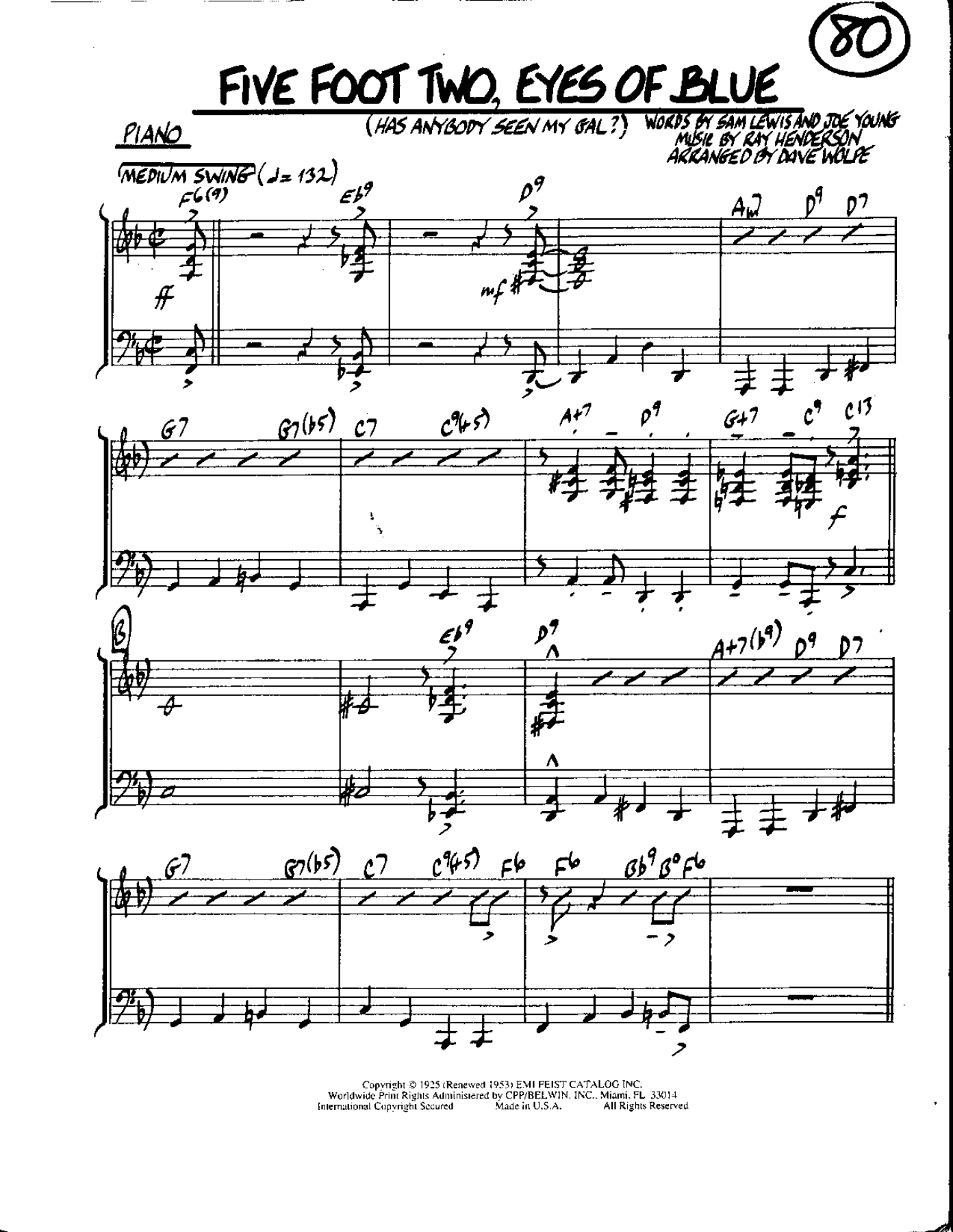 Circle 80-Five foot Two-Piano — sheet music cover (first page)