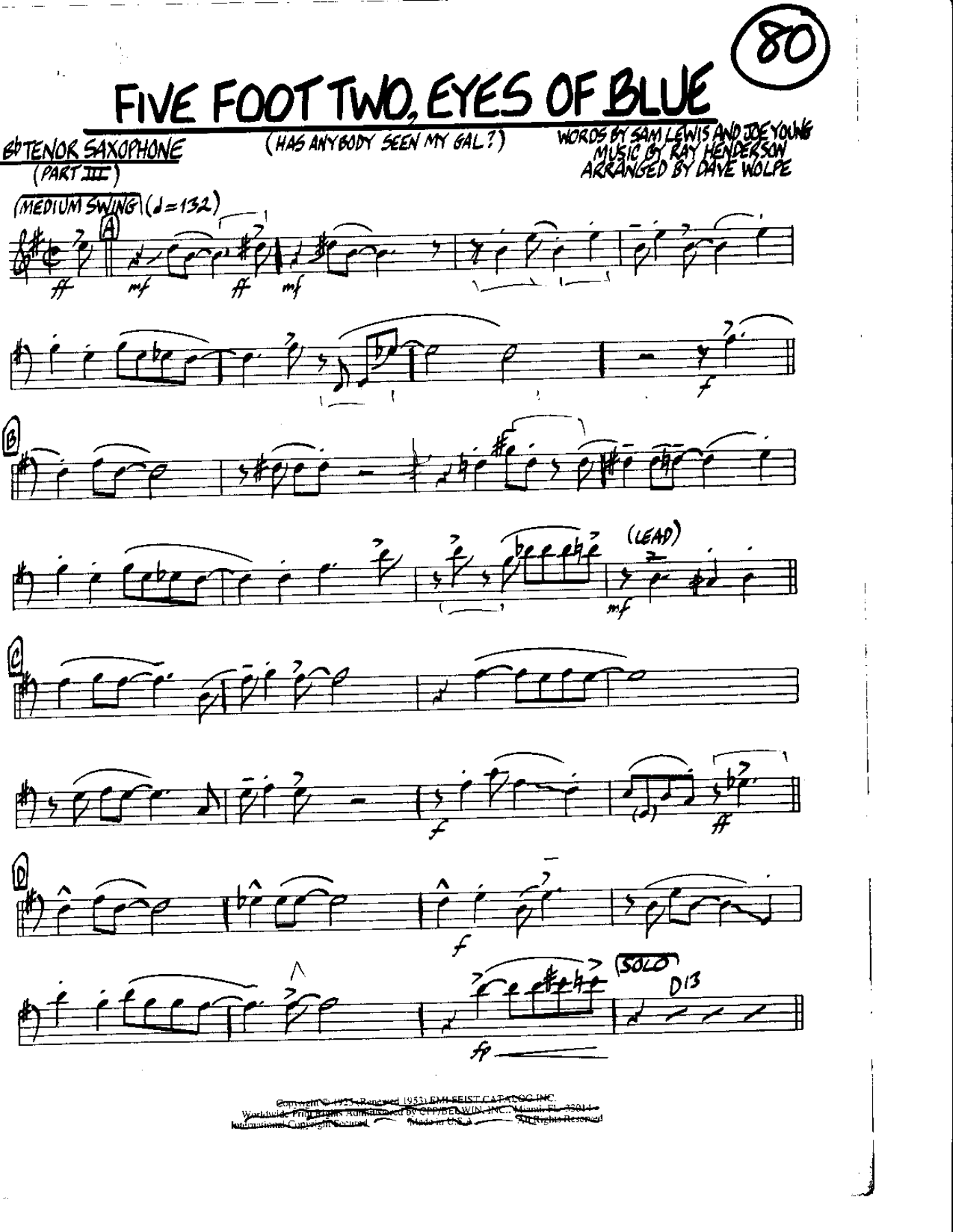 Circle 80-Five foot Two-Tenor — sheet music cover (first page)