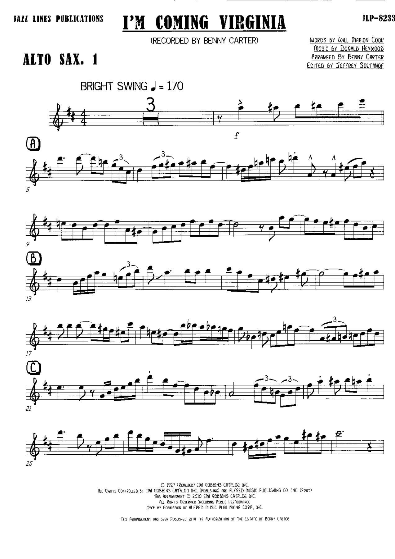I m coming Virginia — Petit Ensemble sheet music by Benny Carter | Jazz Standard