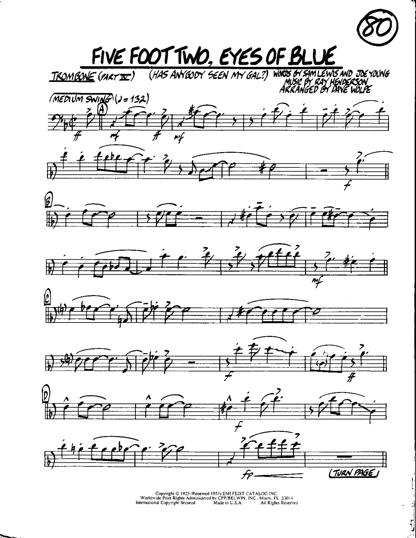 Circle 80-Five foot Two-Trombone — sheet music cover (first page)