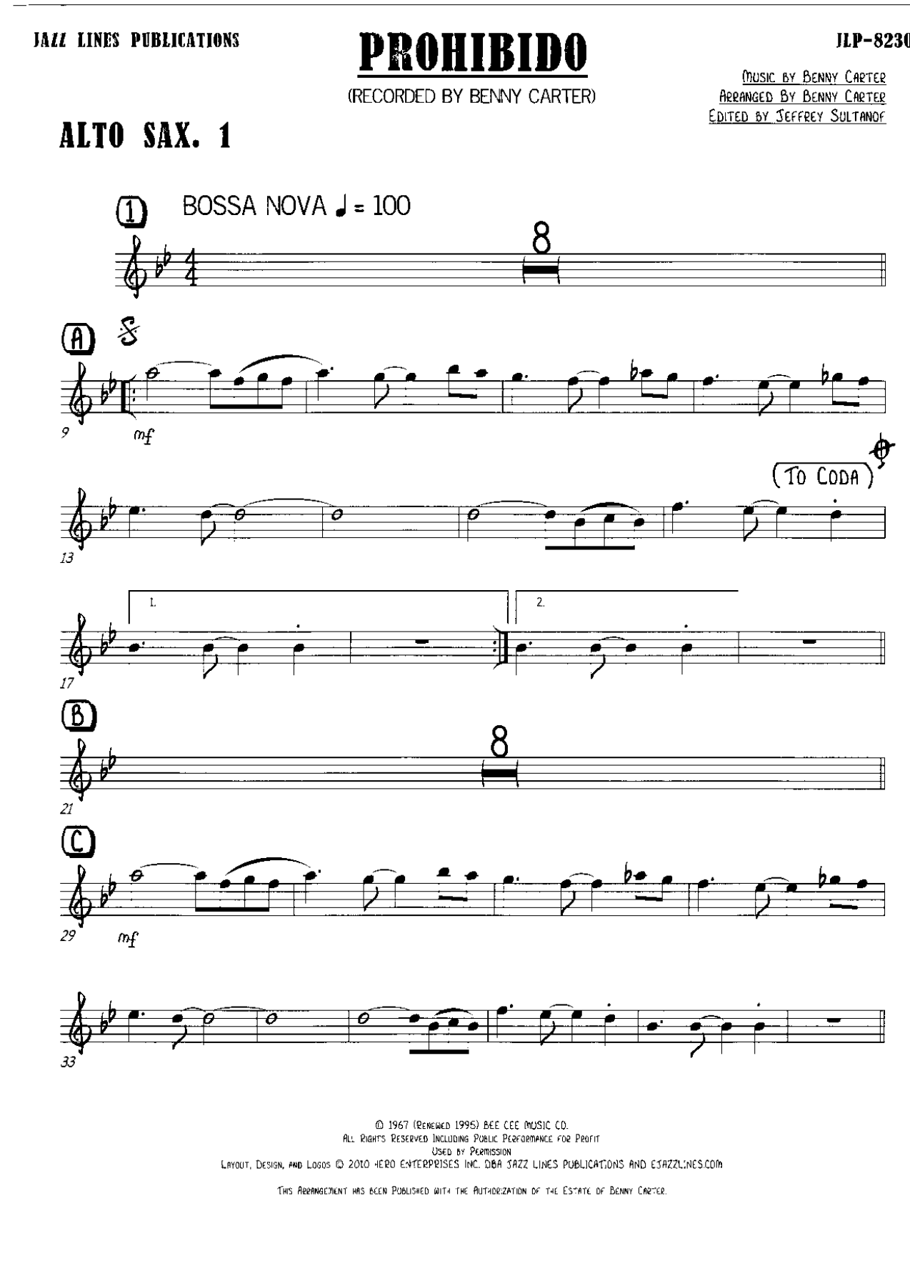 prohibido - benny carter combo — Small Ensemble sheet music arranged by Mr. X | Swing